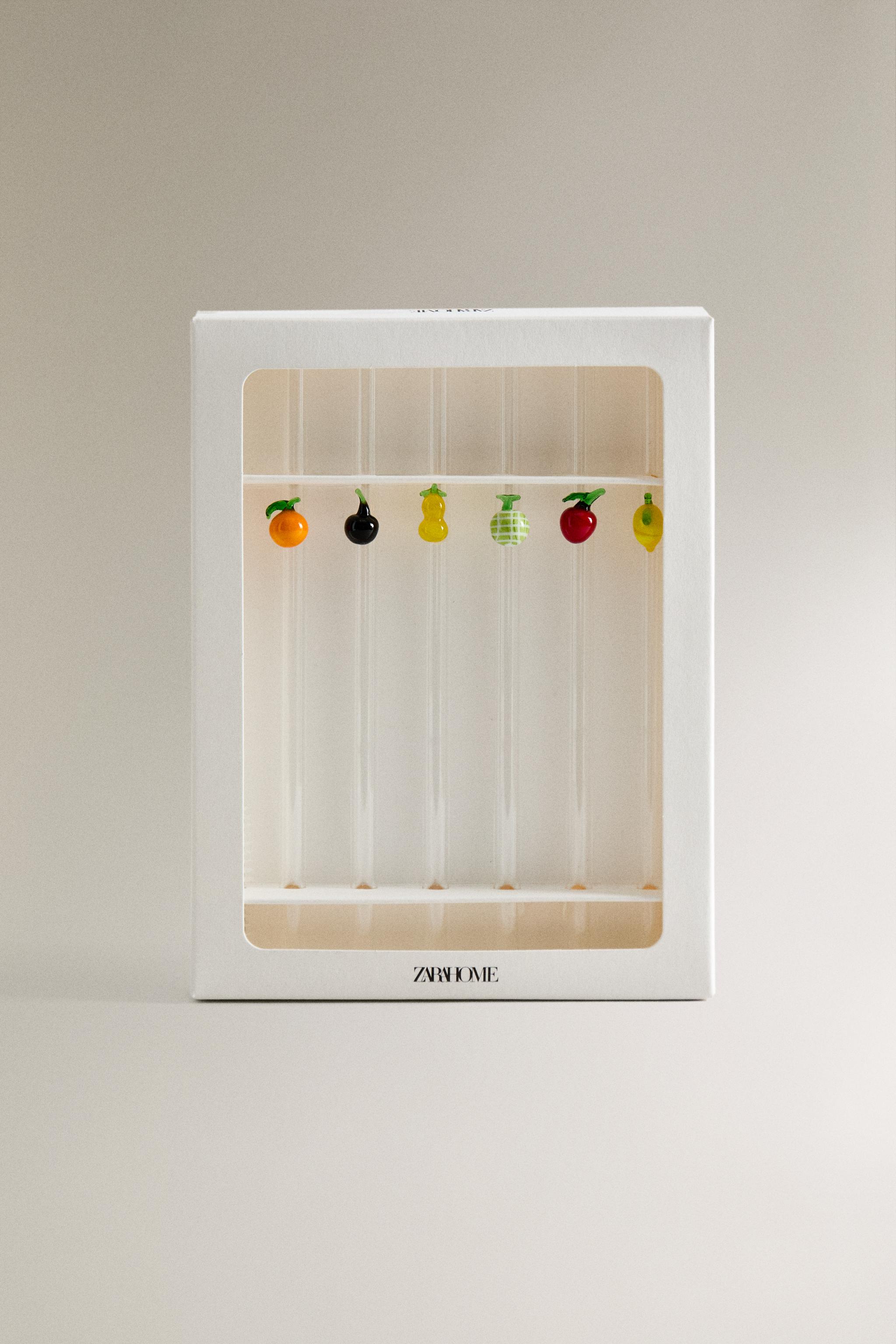 SET OF GLASS STRAWS WITH FRUIT FIGURES (SET OF 6)