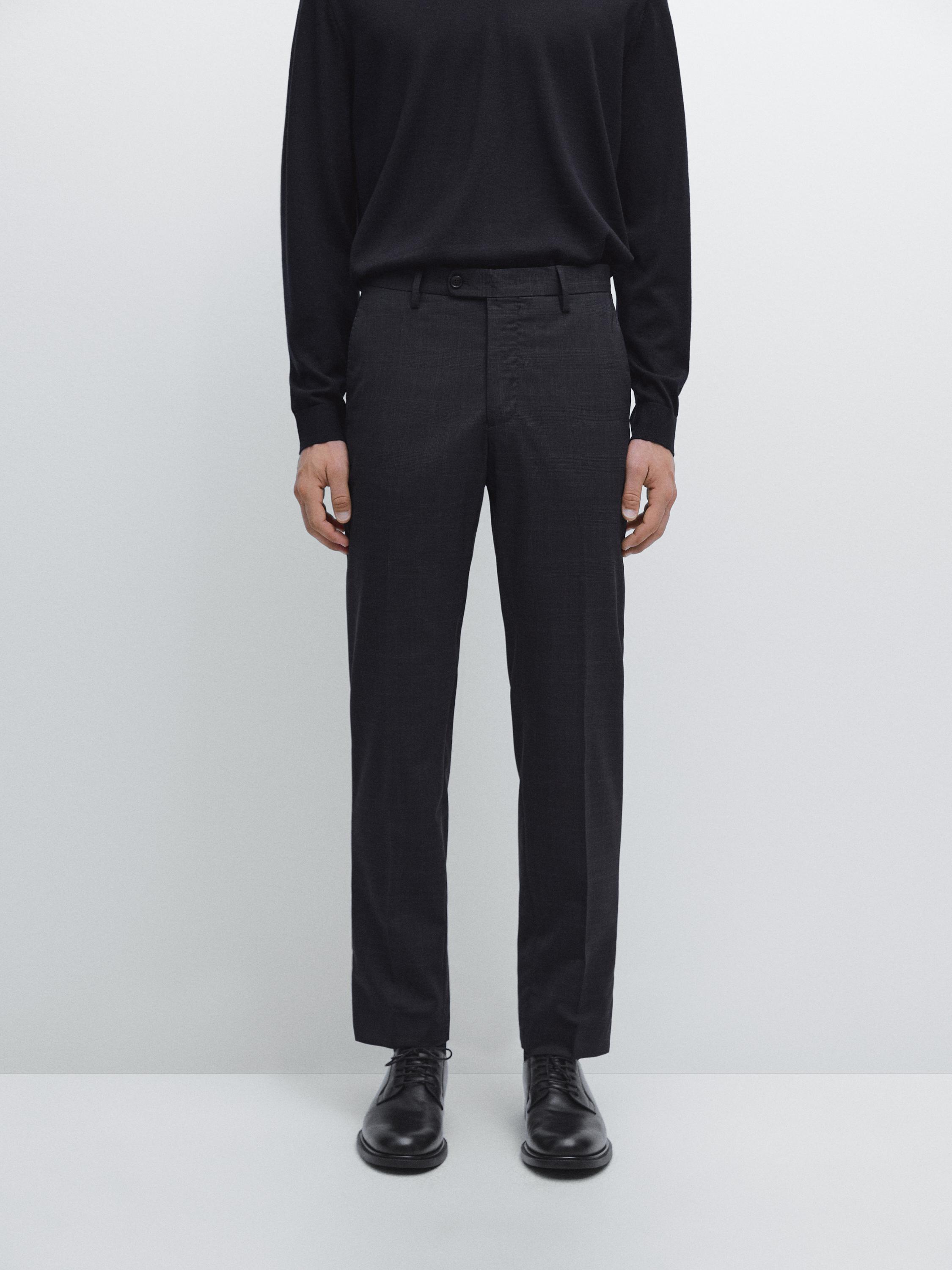 100% wool check suit trousers