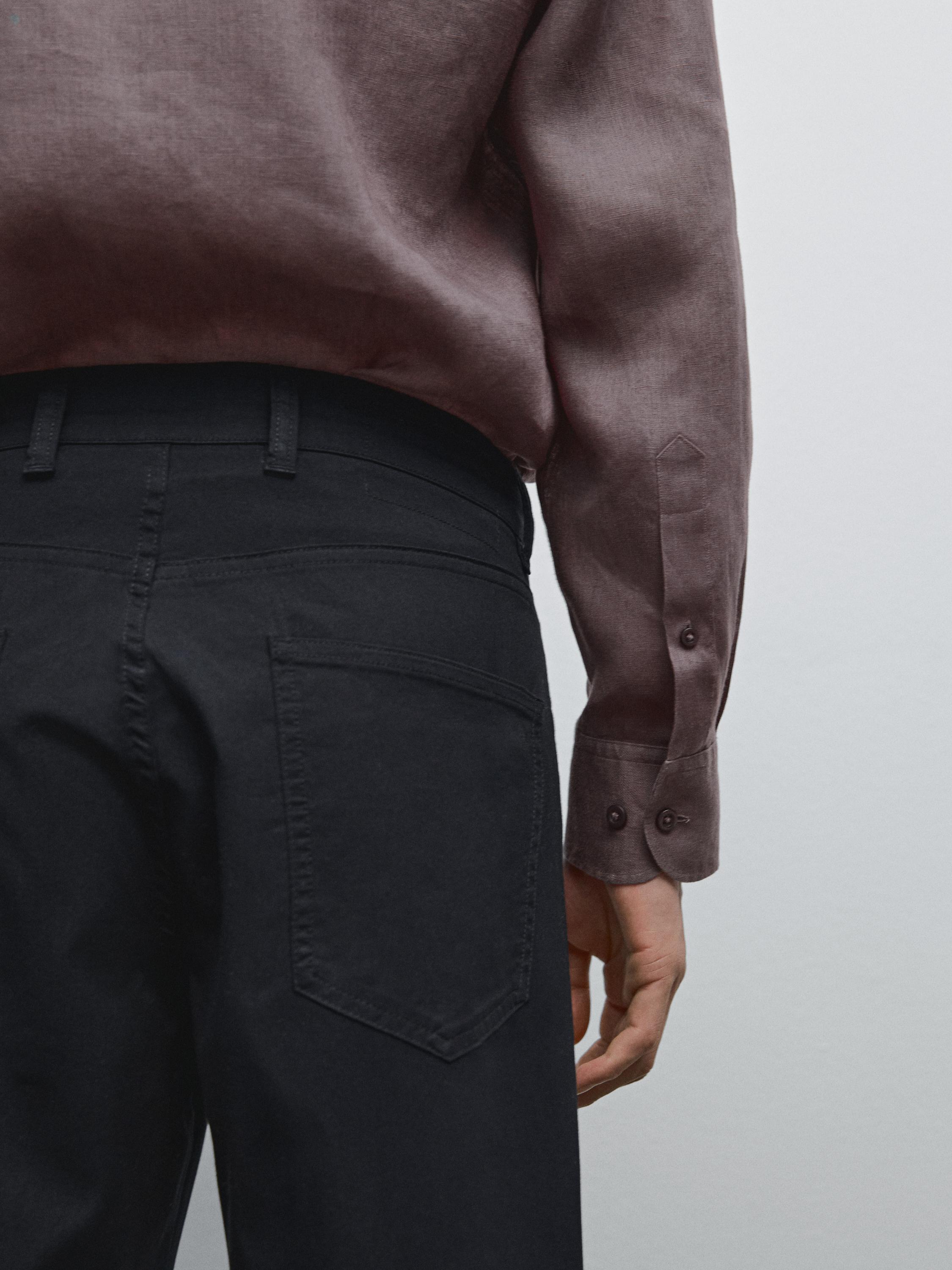 Slim-fit lightweight textured weave denim trousers