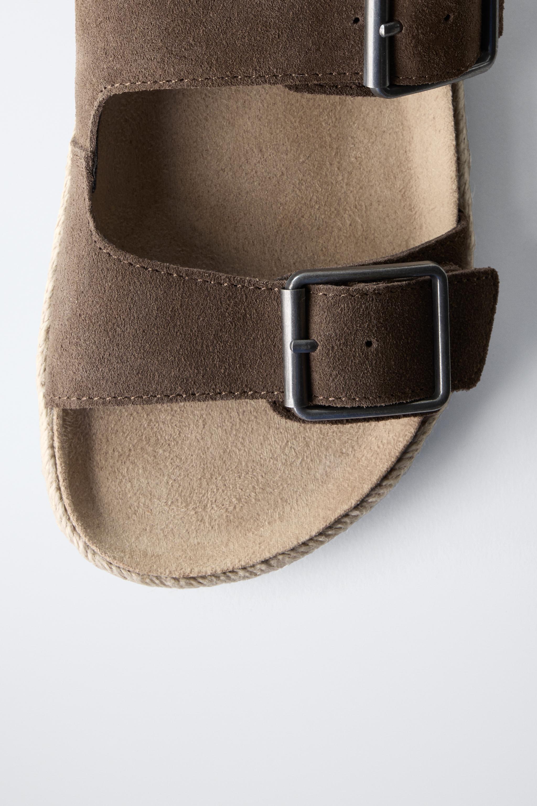 LEATHER AND JUTE BUCKLE SANDALS