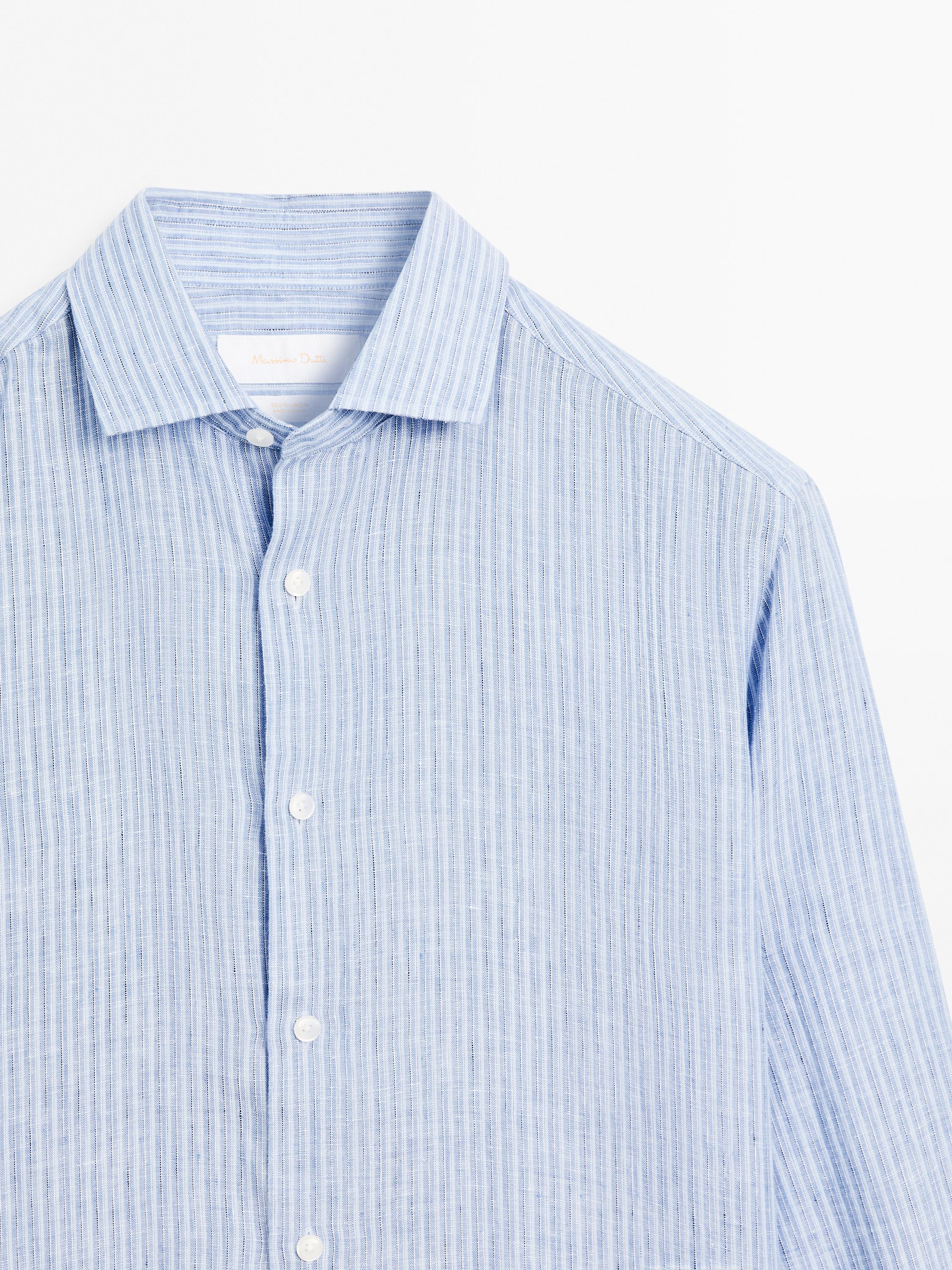 Regular fit striped 100% linen shirt