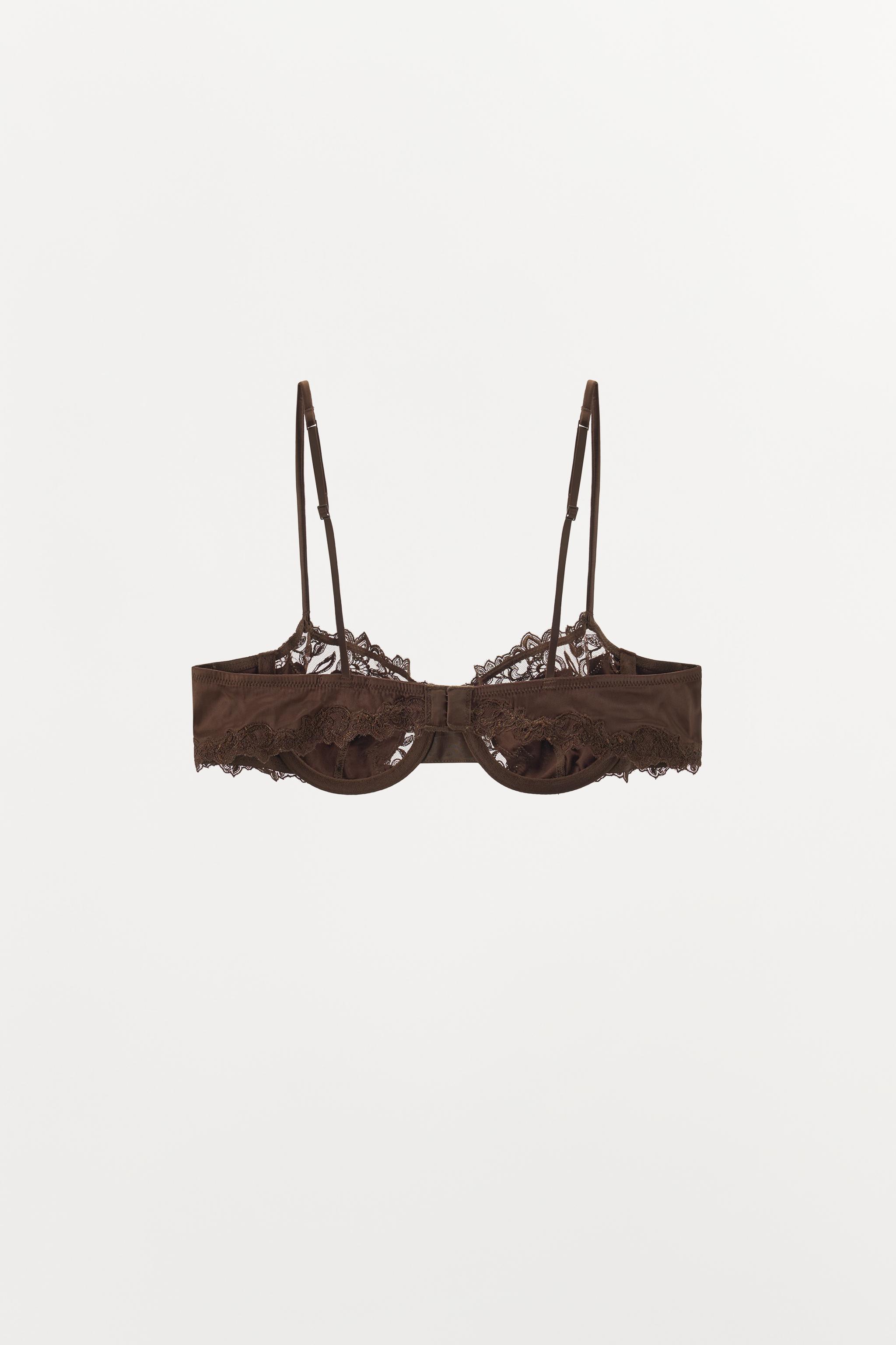 SATIN EFFECT EMBROIDERED LACE BRA