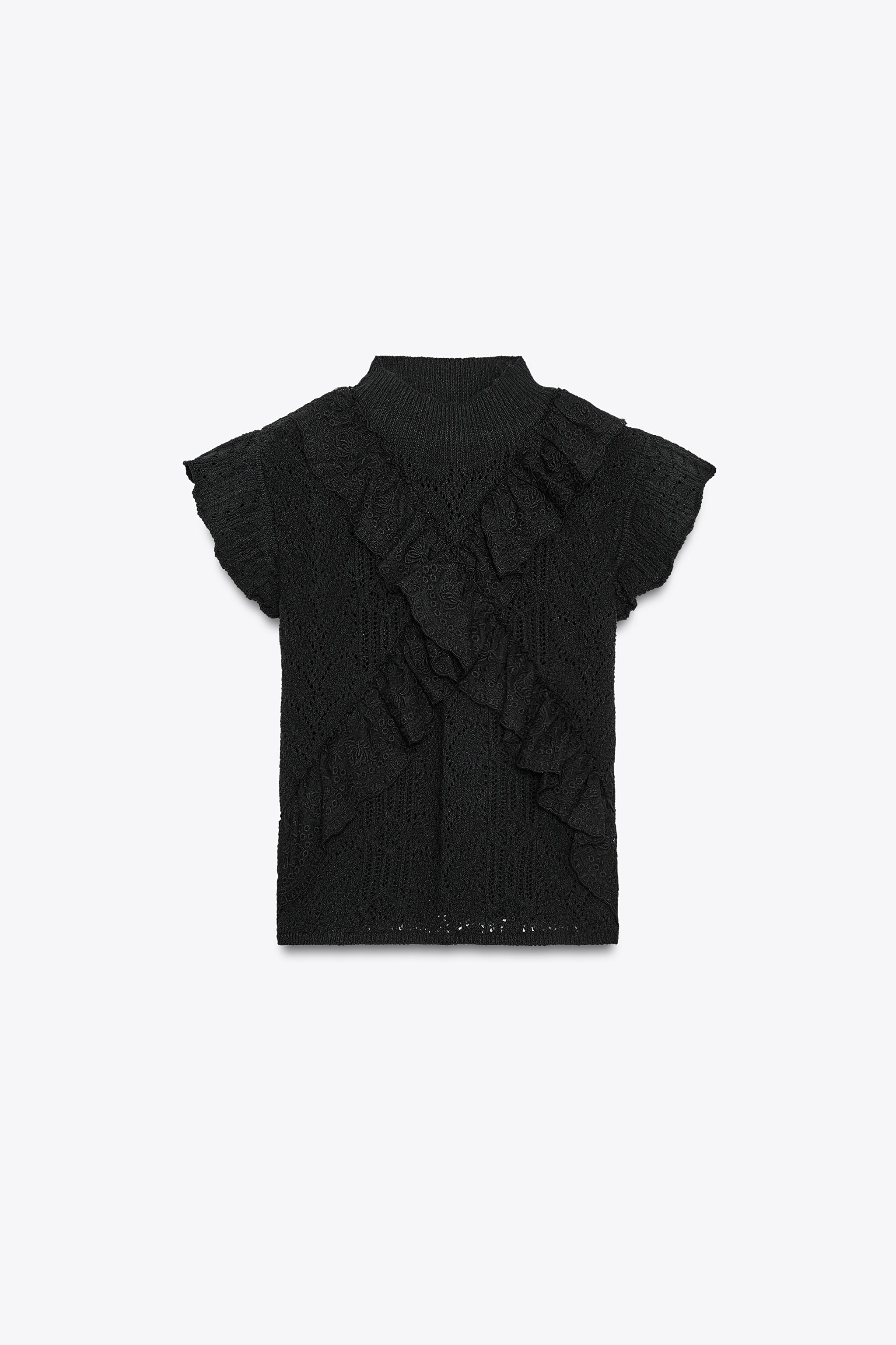 POINTELLE KNIT RUFFLED TOP