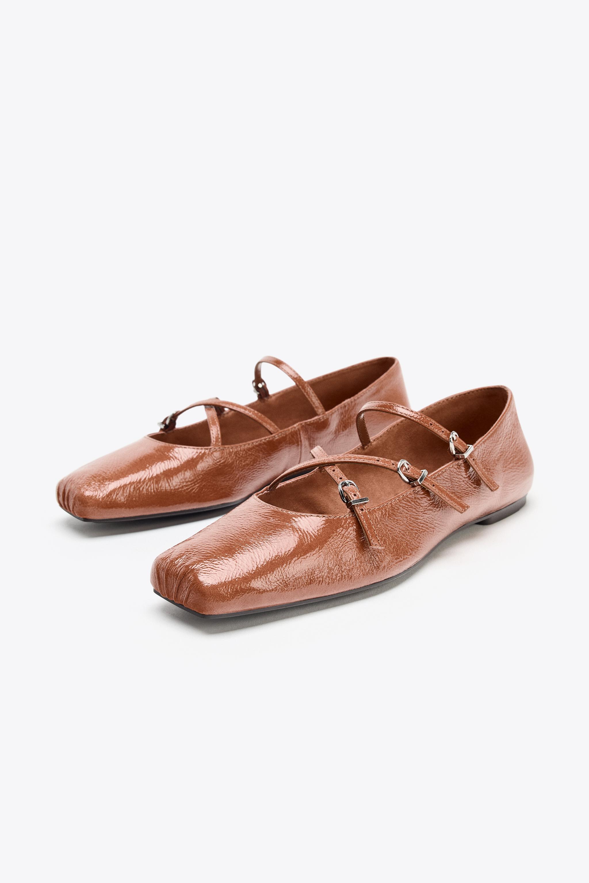 LEATHER SQUARE TOE BALLET FLATS