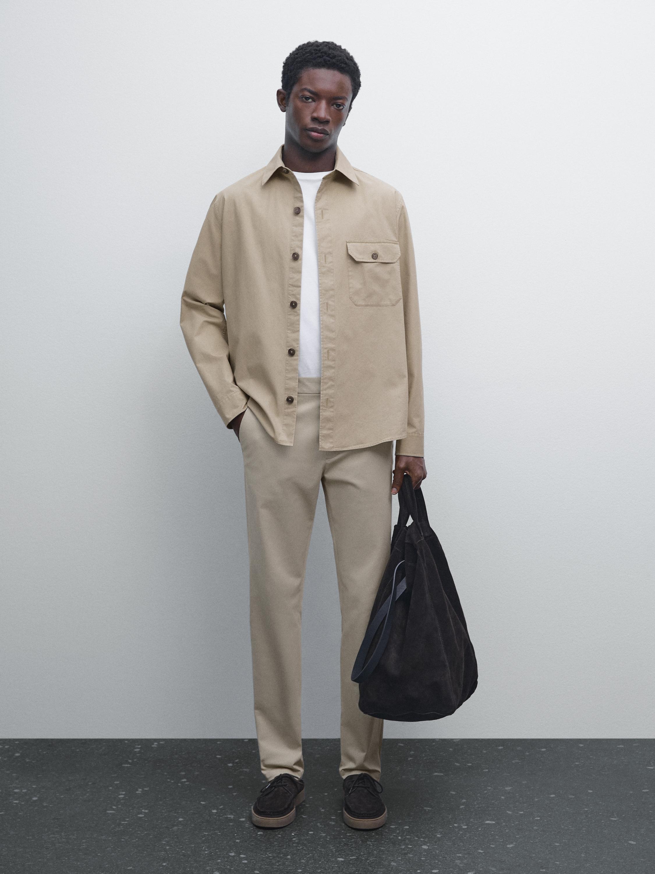 Cotton blend tapered fit trousers