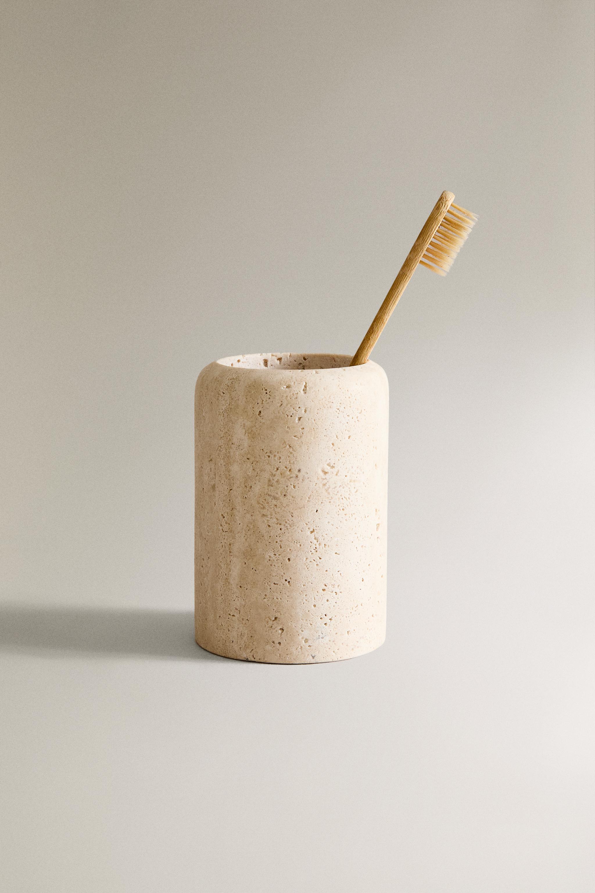 BEIGE MARBLE TOOTHBRUSH CUP