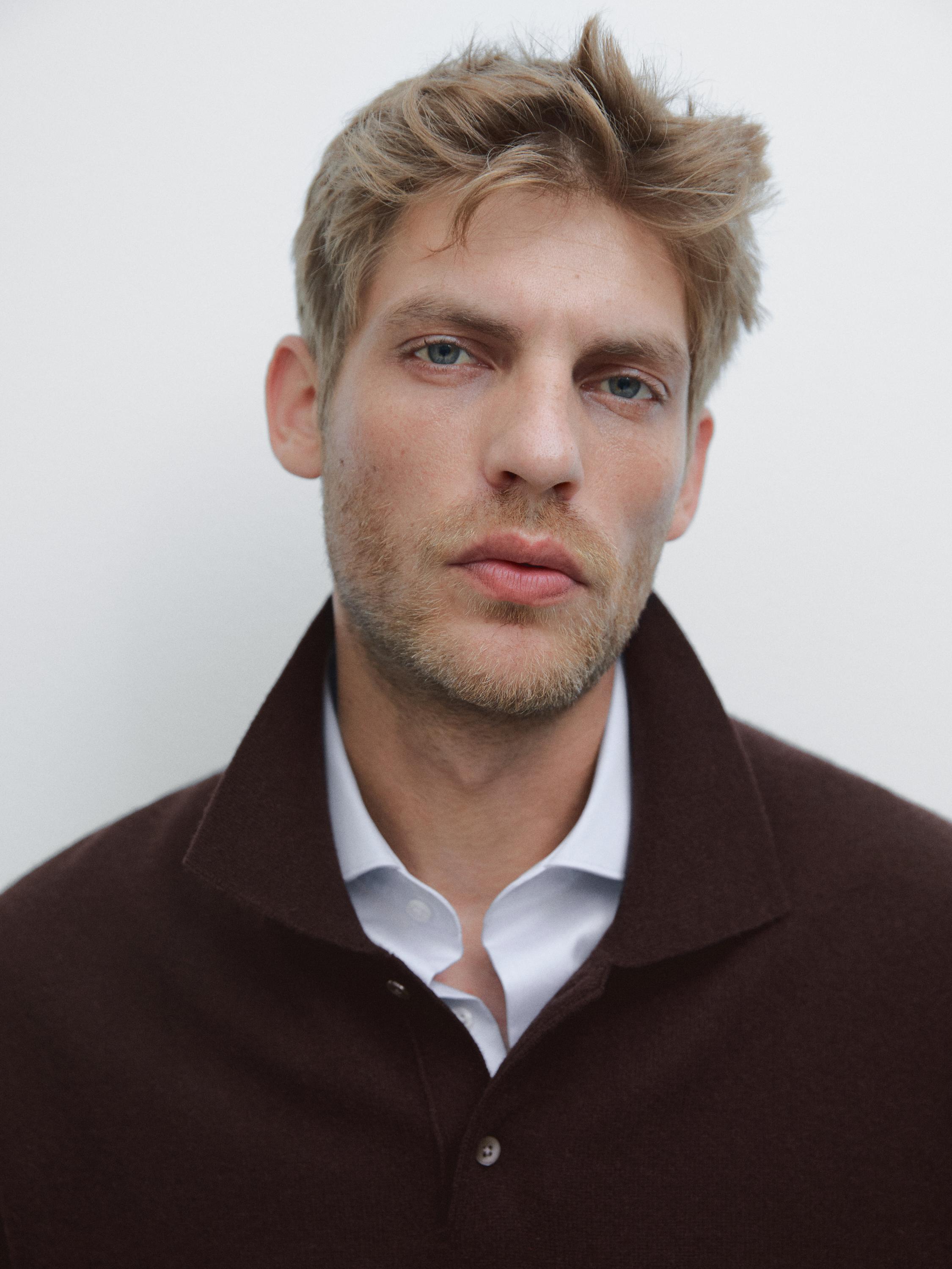 100% cashmere ribbed knit polo shirt