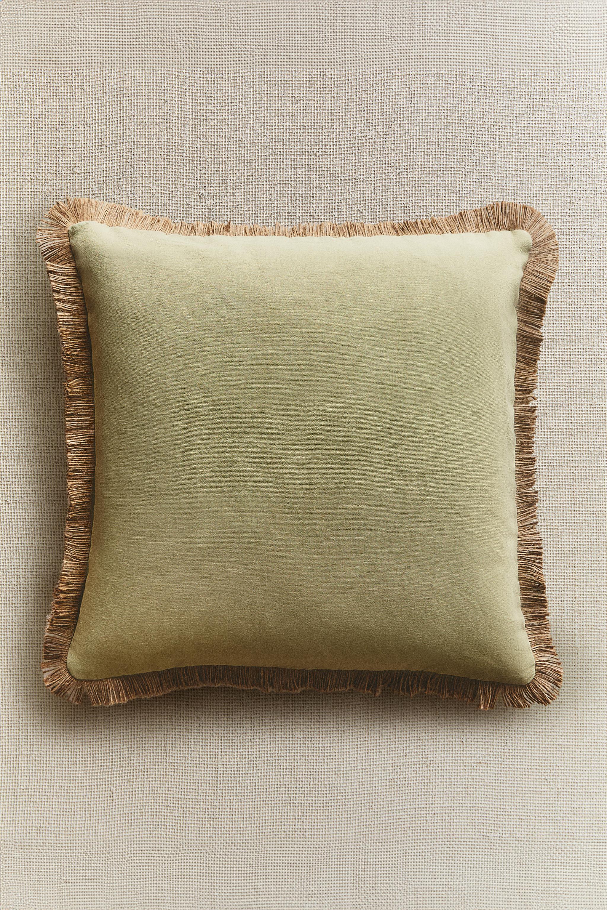 FRINGED JUTE THROW PILLOW COVER