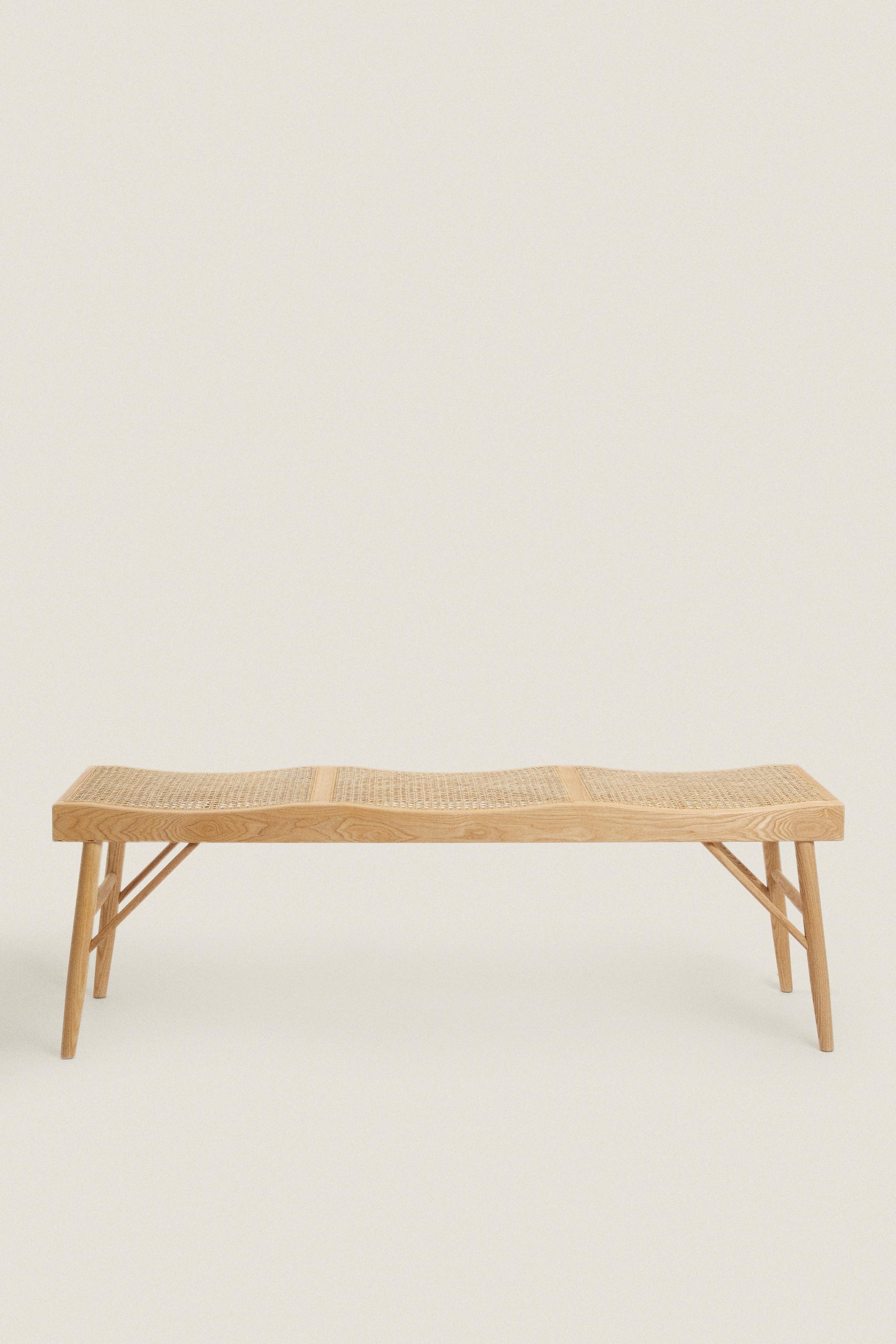 WOOD AND RATTAN BENCH