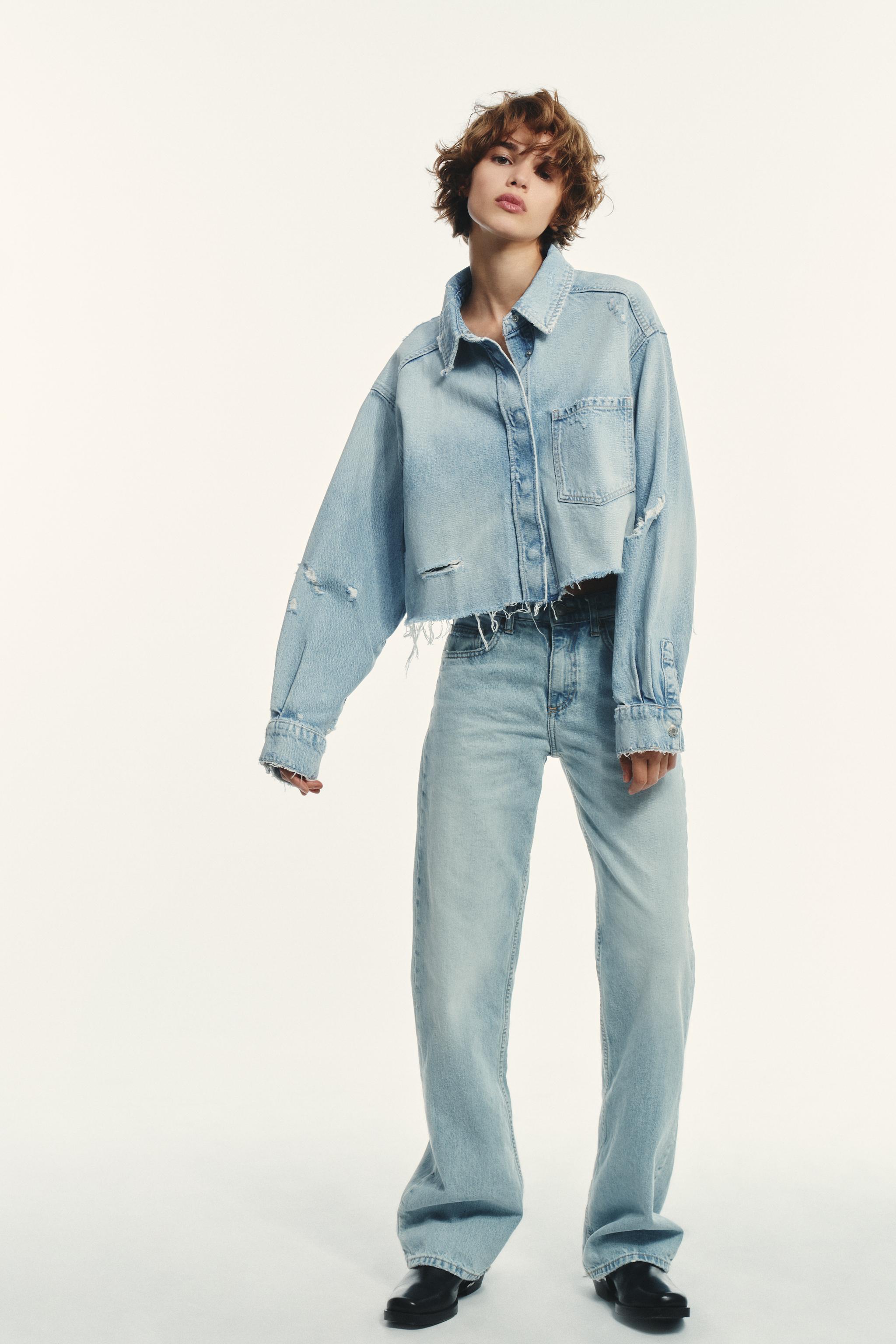 TRF RIPPED CROP DENIM OVERSHIRT