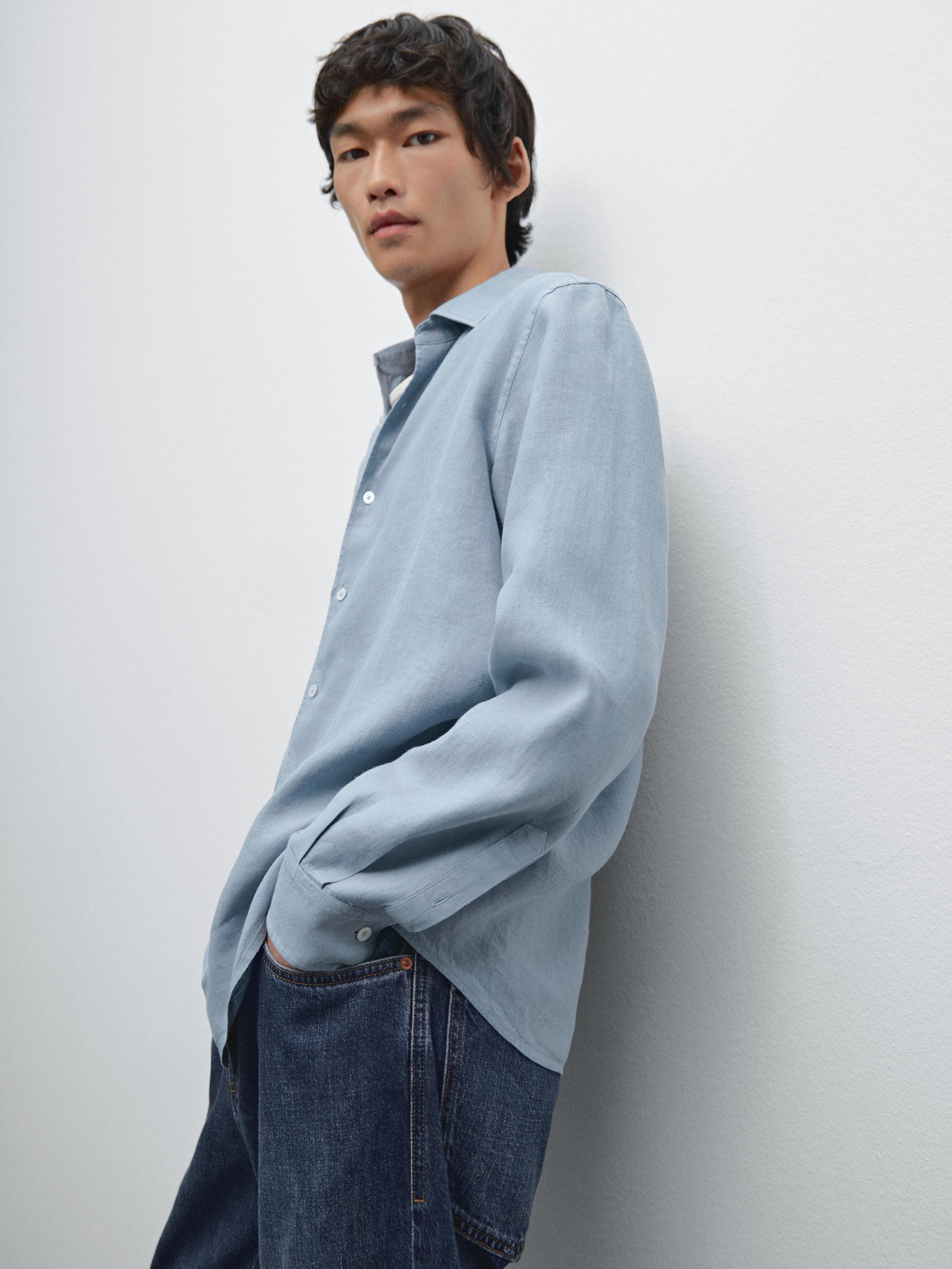 Slim fit linen blend shirt