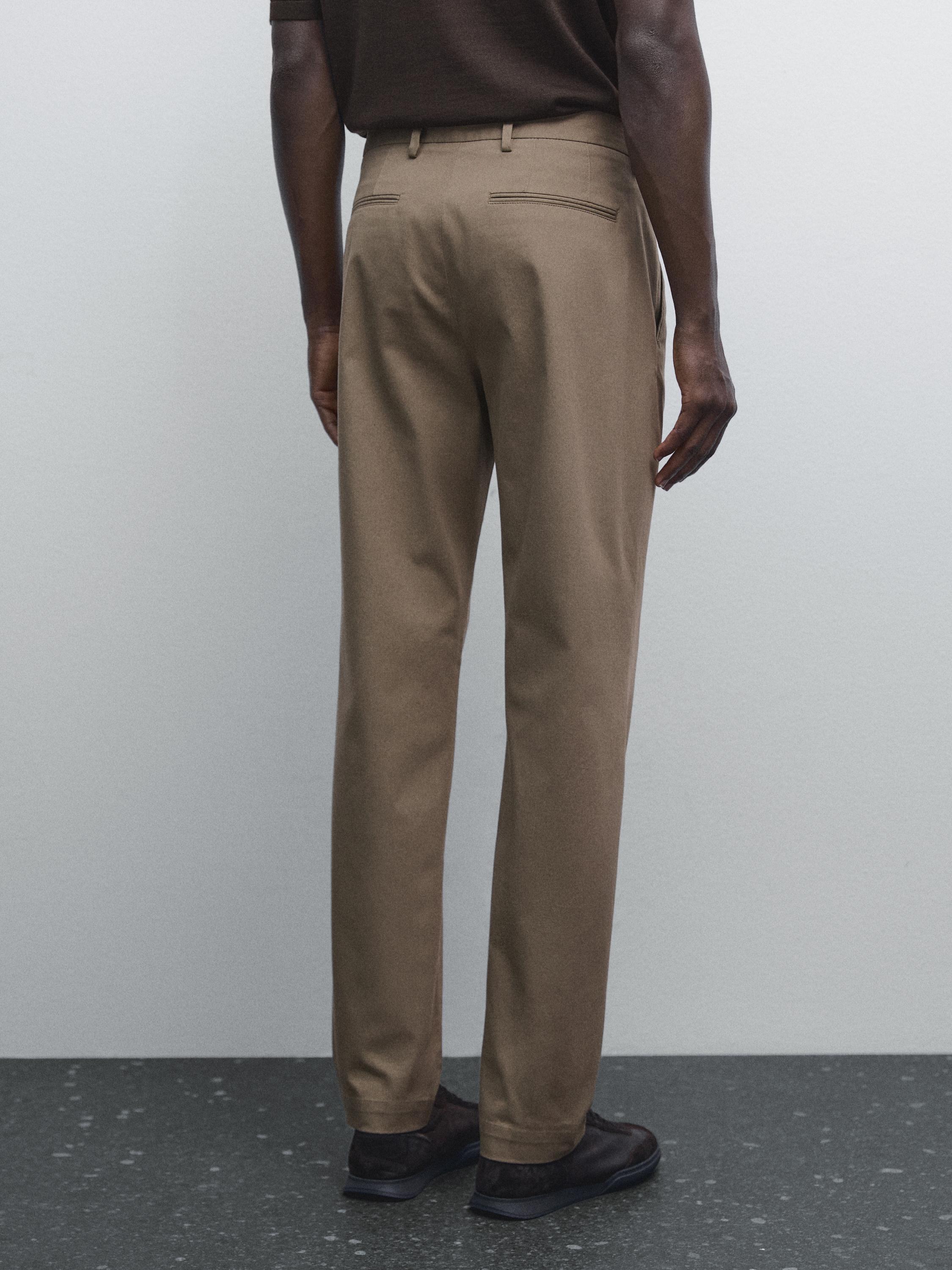 Cotton blend slim fit trousers