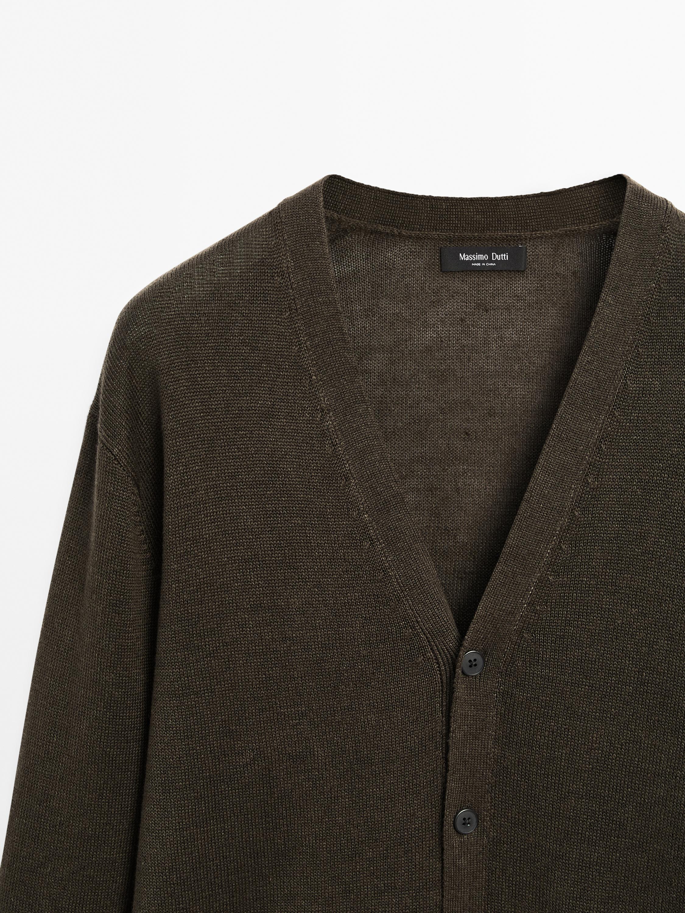 Linen blend knit cardigan