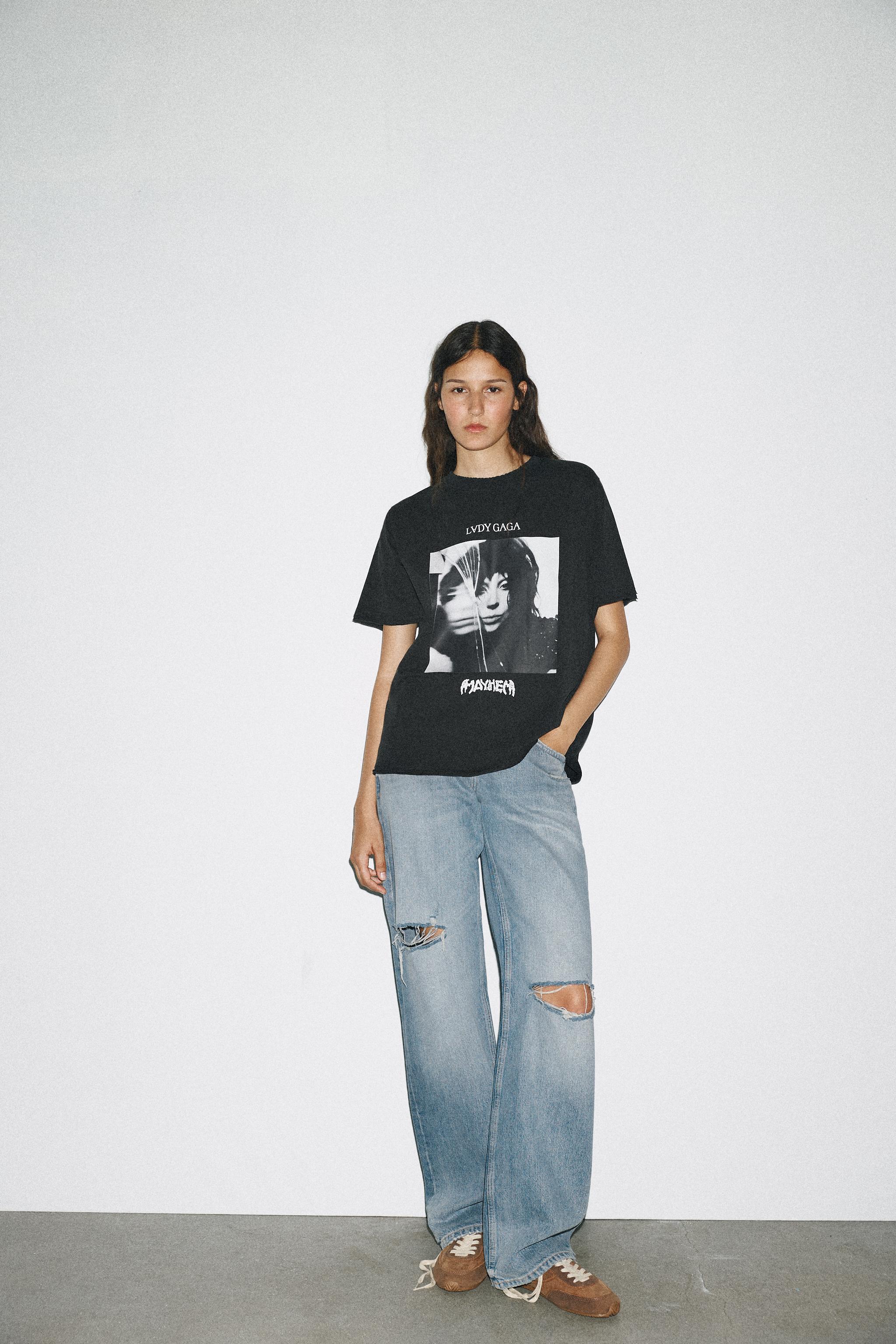 LADY GAGA WASHED EFFECT T-SHIRT