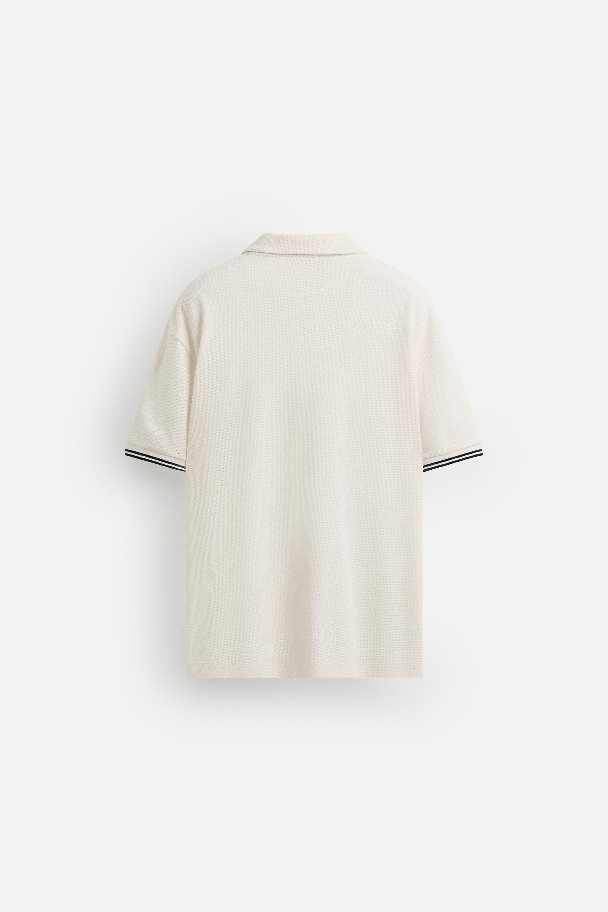 CONTRAST OPEN WEAVE POLO SHIRT