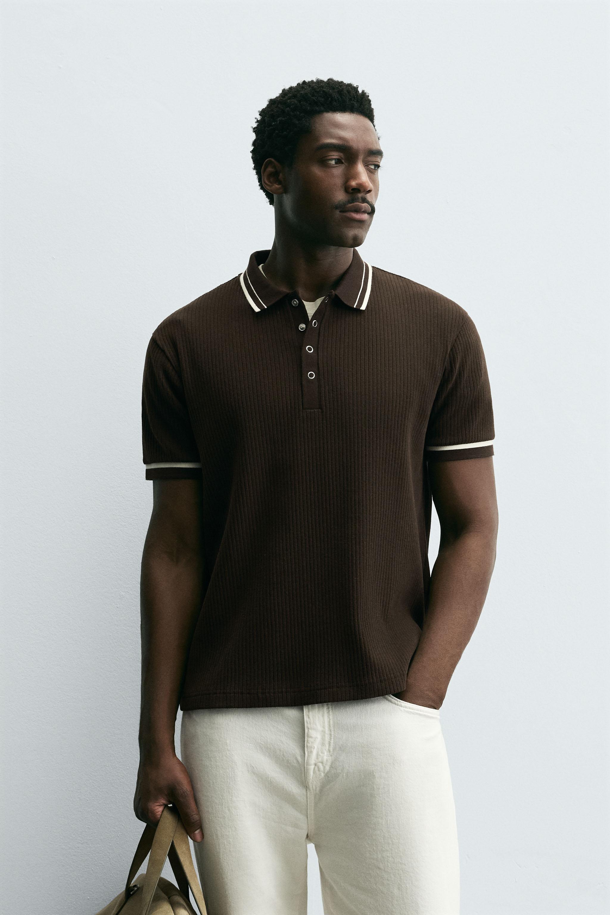 CONTRAST RIBBED POLO SHIRT