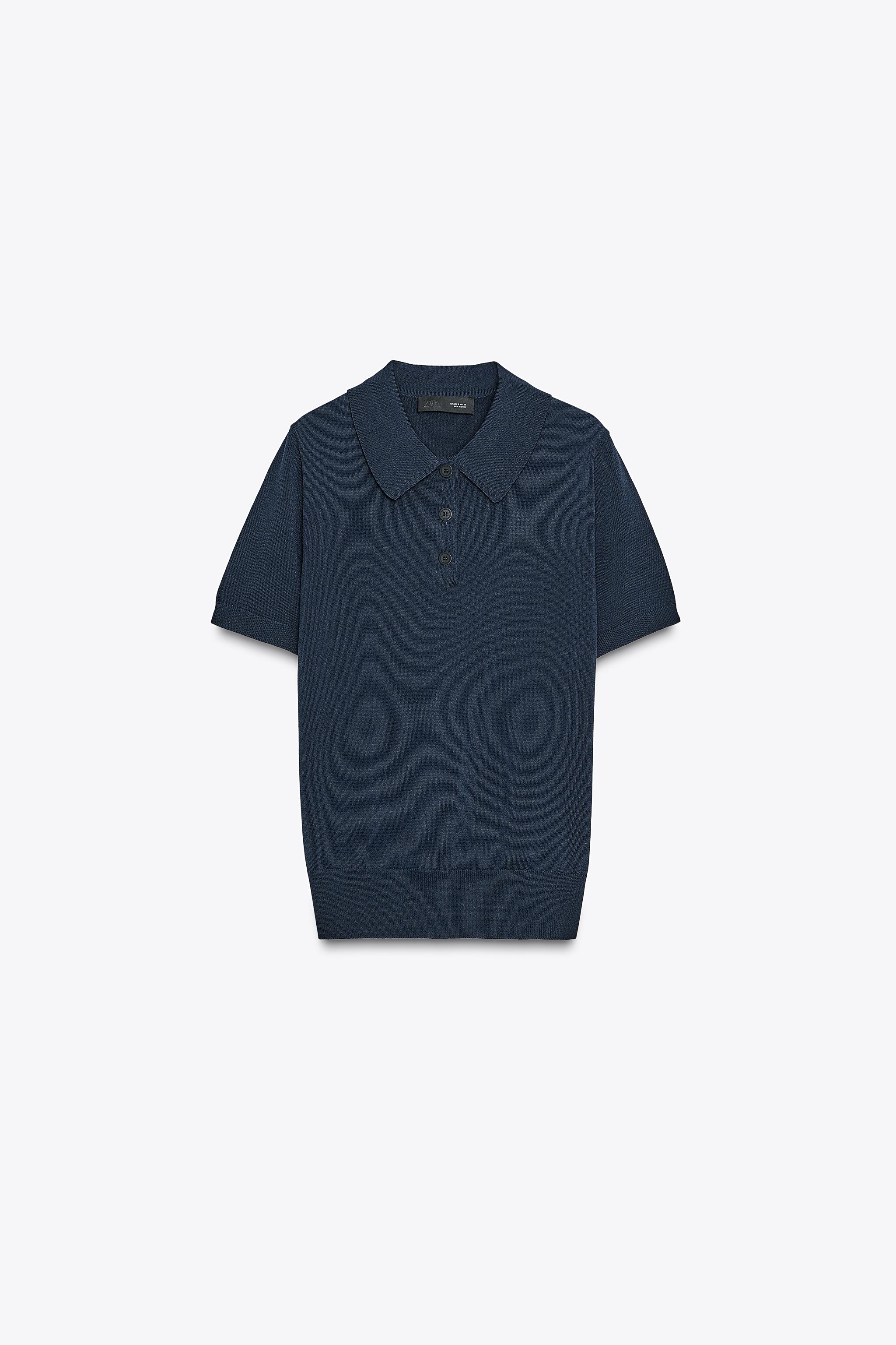 SHORT SLEEVE KNIT POLO TOP