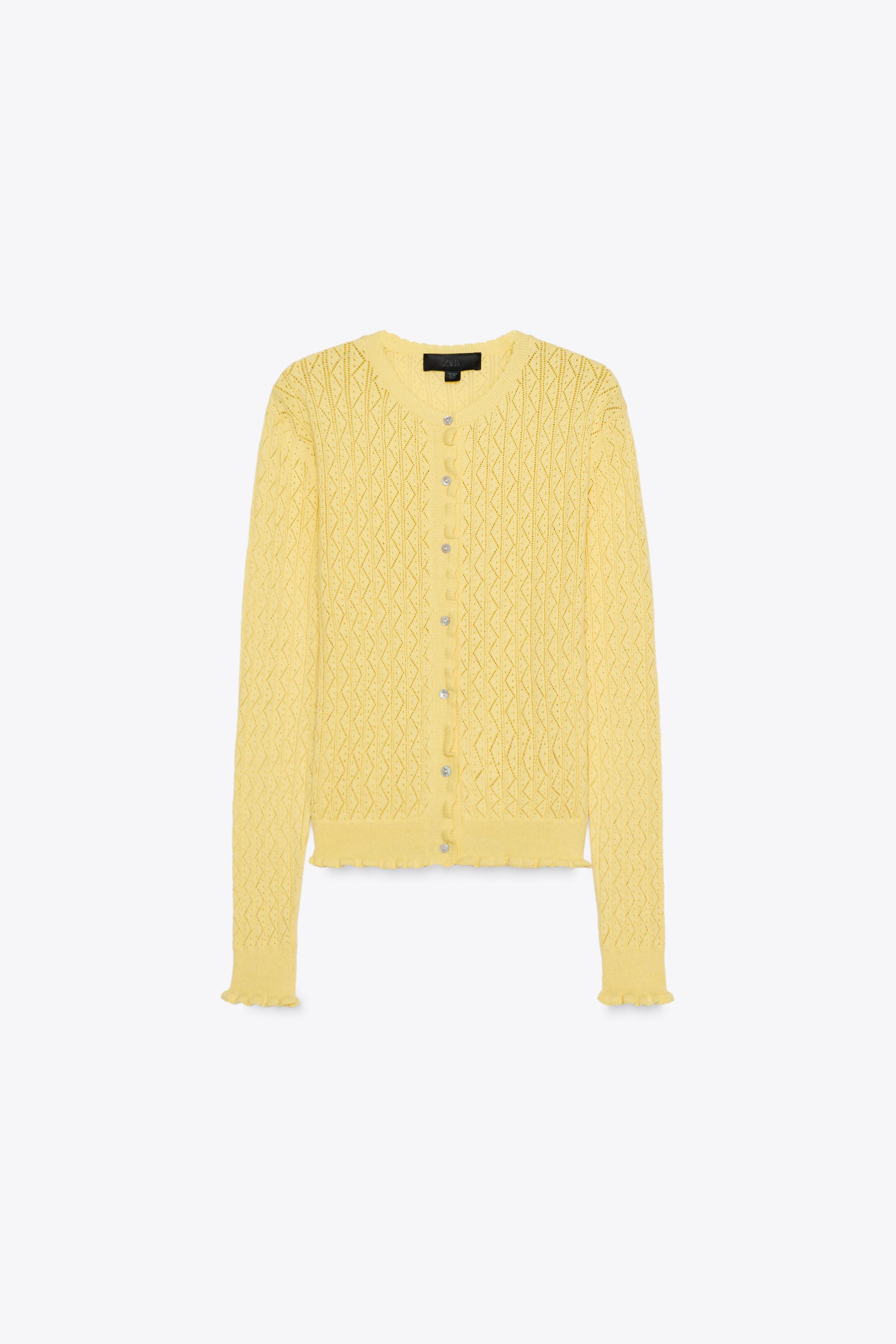 POINTELLE RUFFLED CARDIGAN