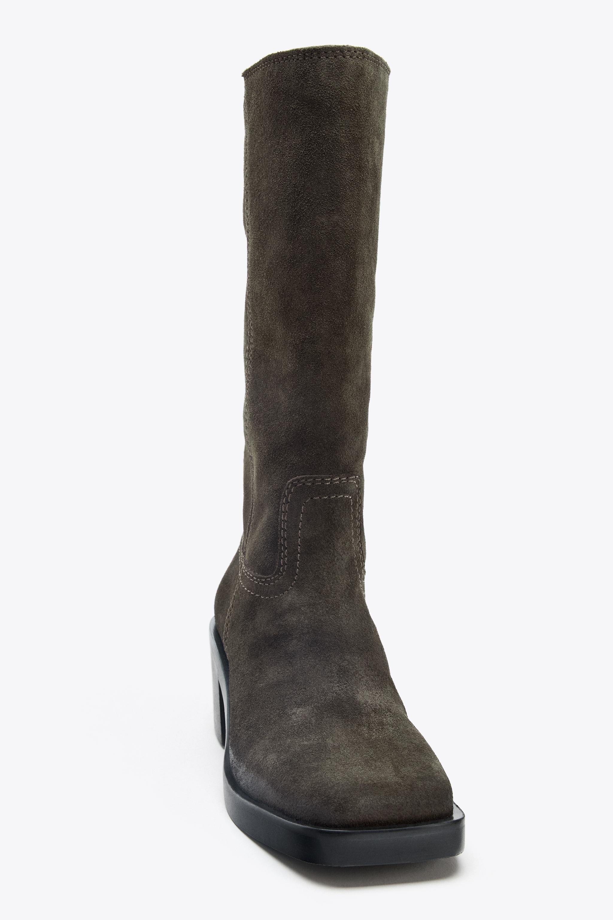 SPLIT LEATHER TOPSTITCHED BOOTS