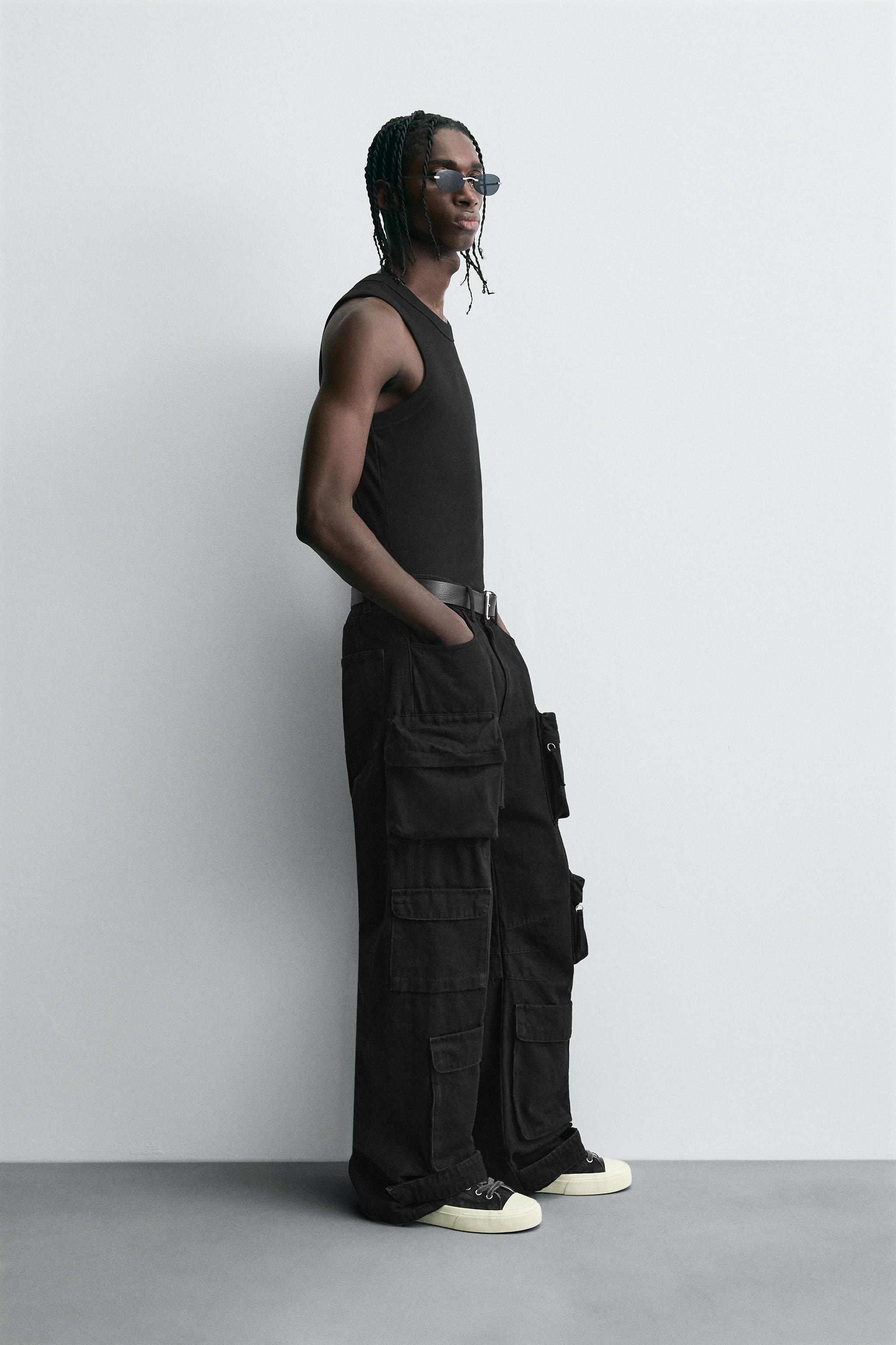 DENIM CARGO PANTS WITH POCKETS