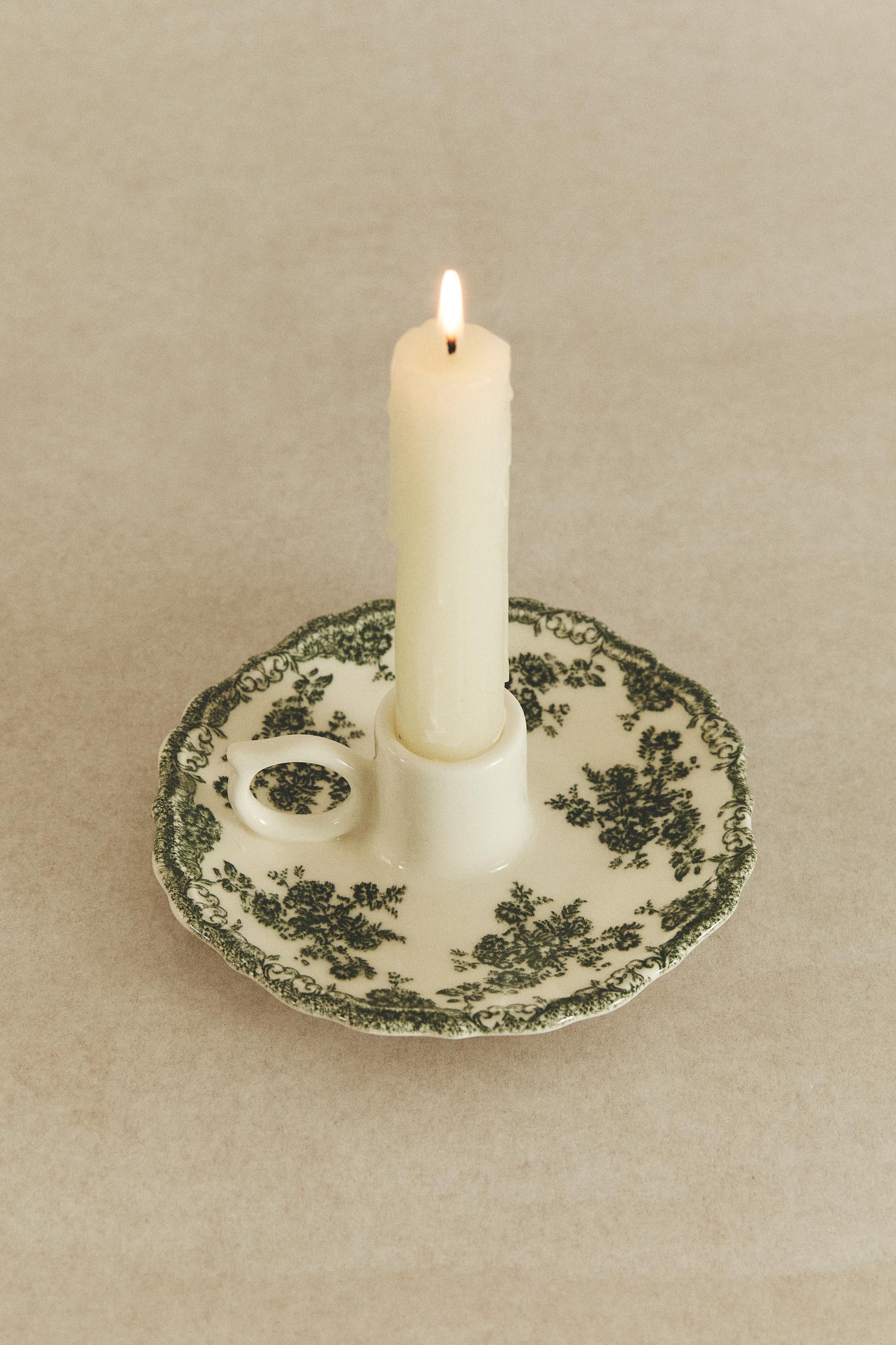 FLORAL EARTHENWARE CANDLEHOLDER