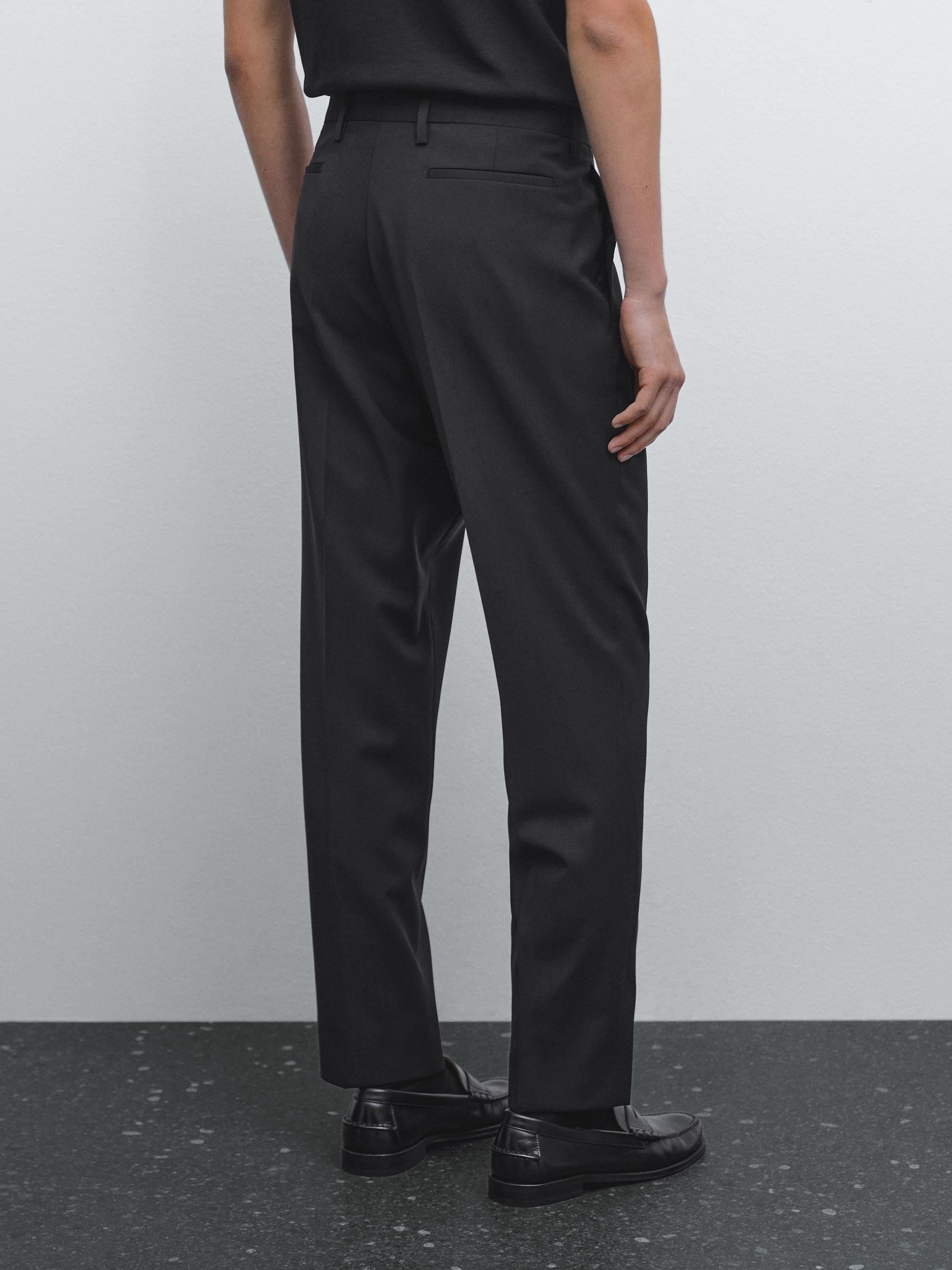 Plain 100% wool suit trousers