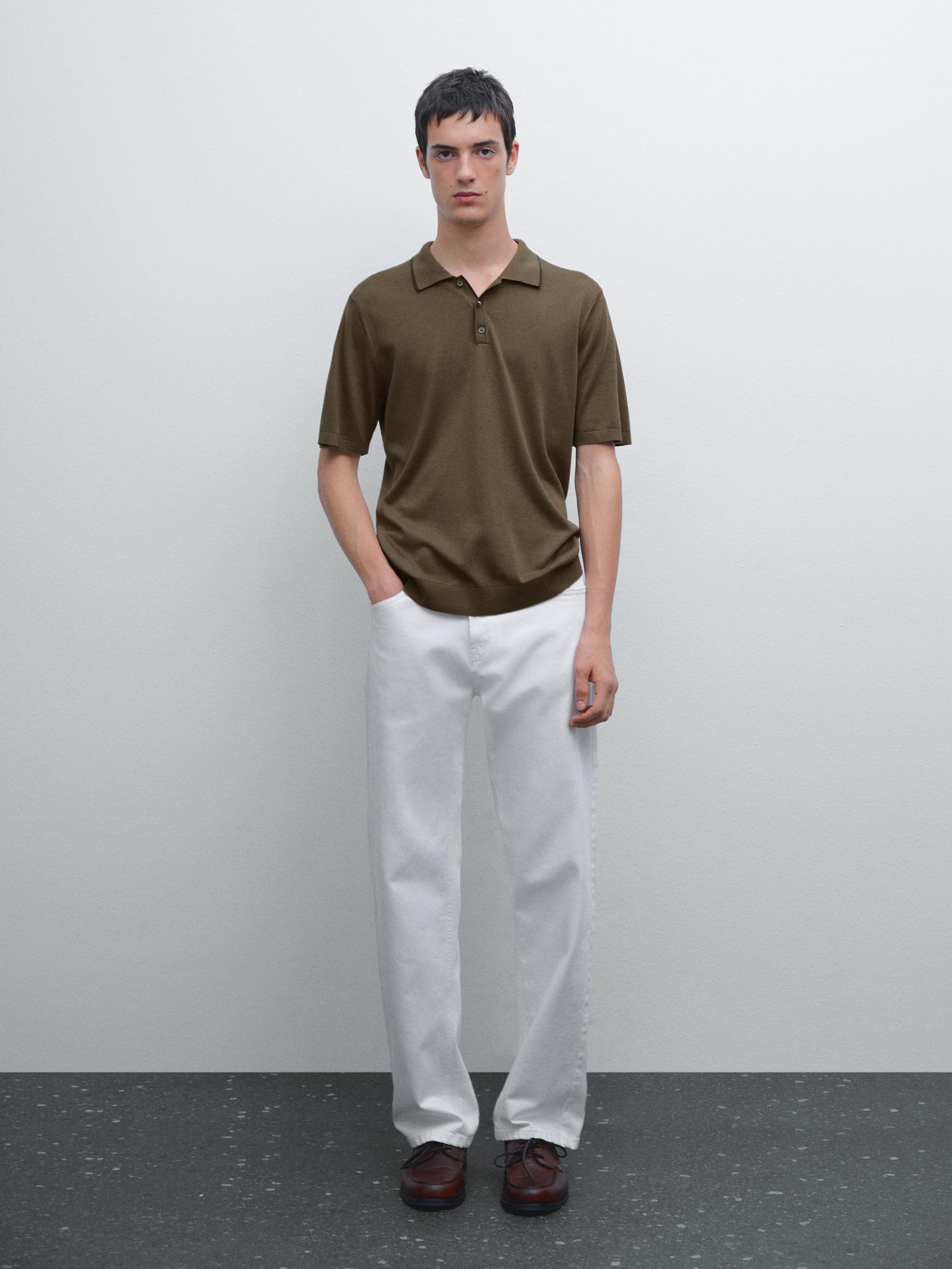 Knit polo shirt with coloured collar detail