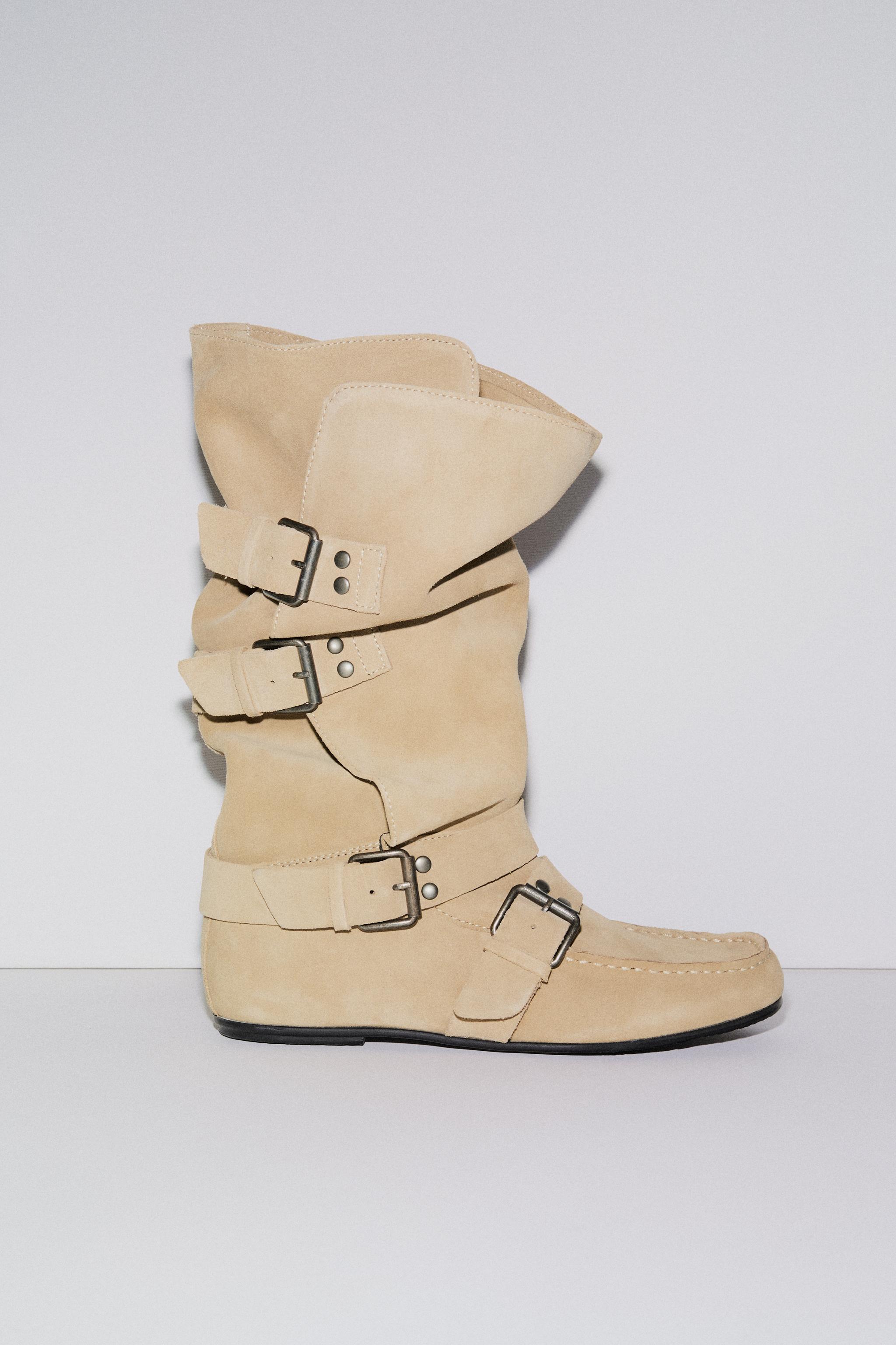 BUCKLED SPLIT LEATHER BOOTS