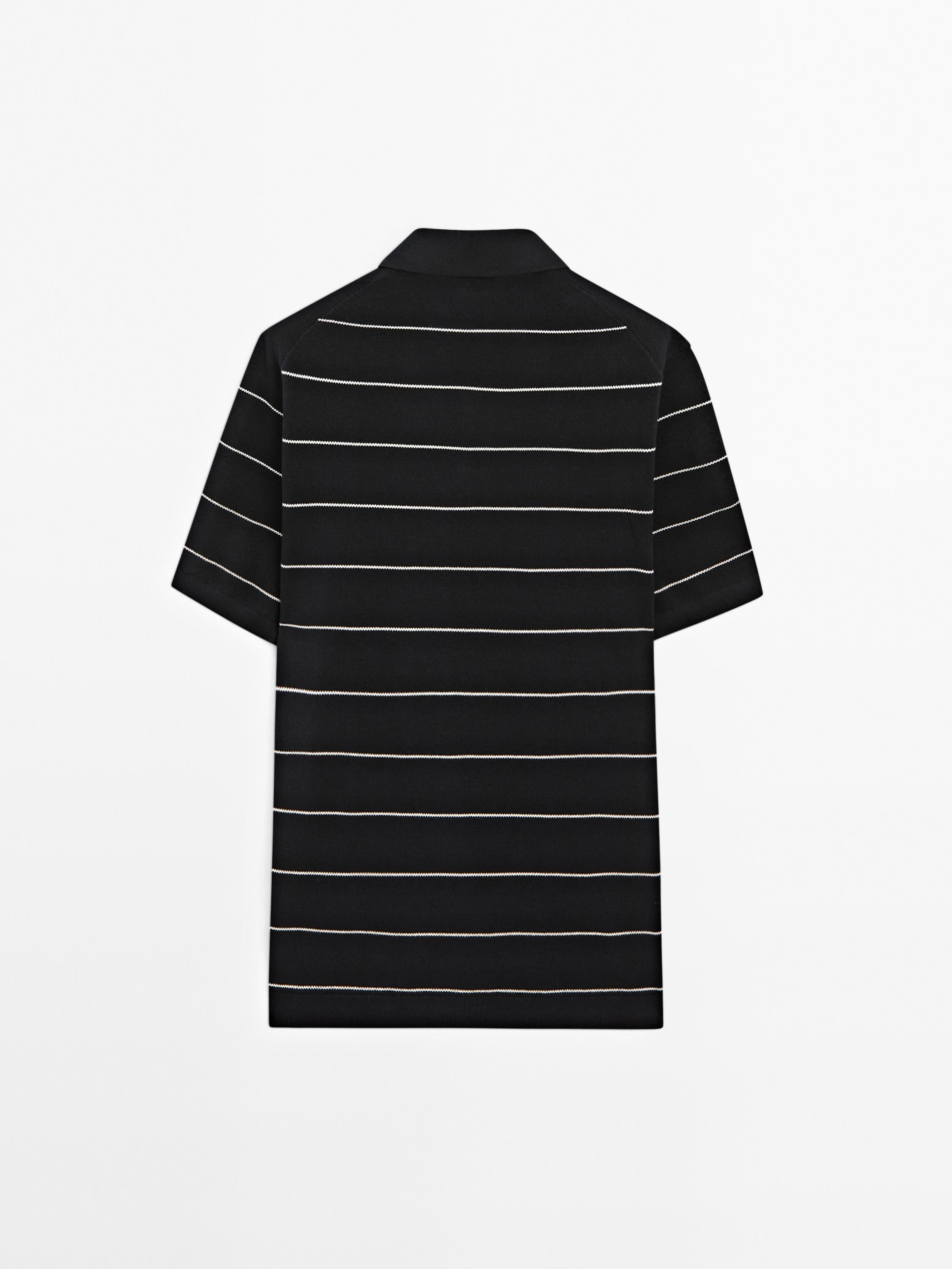 Striped cotton polo shirt with short sleeves
