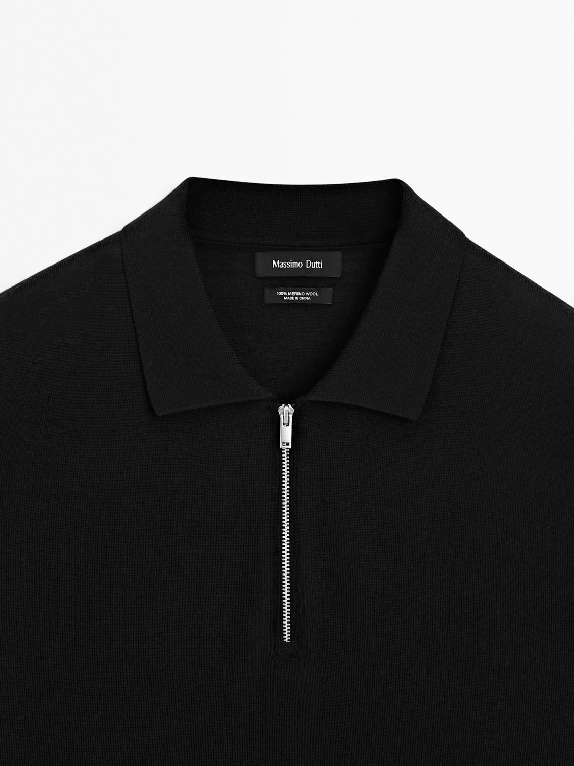 Knit polo shirt with zip collar