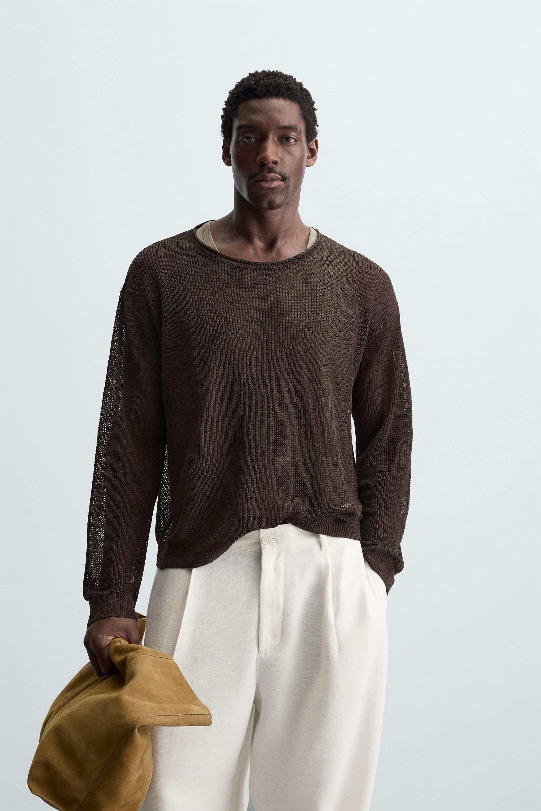 LINEN BLEND TEXTURED SWEATER