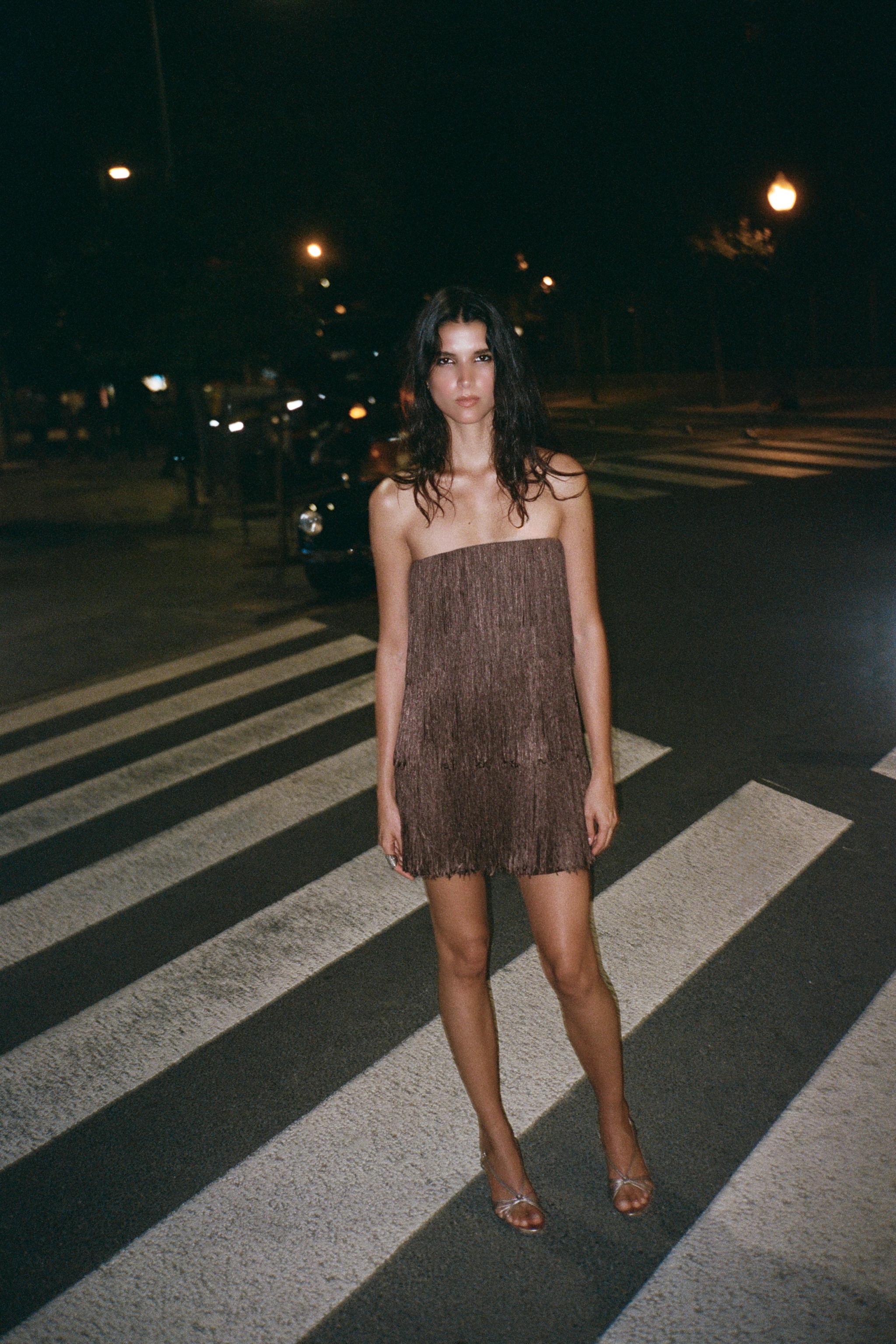 FRINGED STRAPLESS DRESS