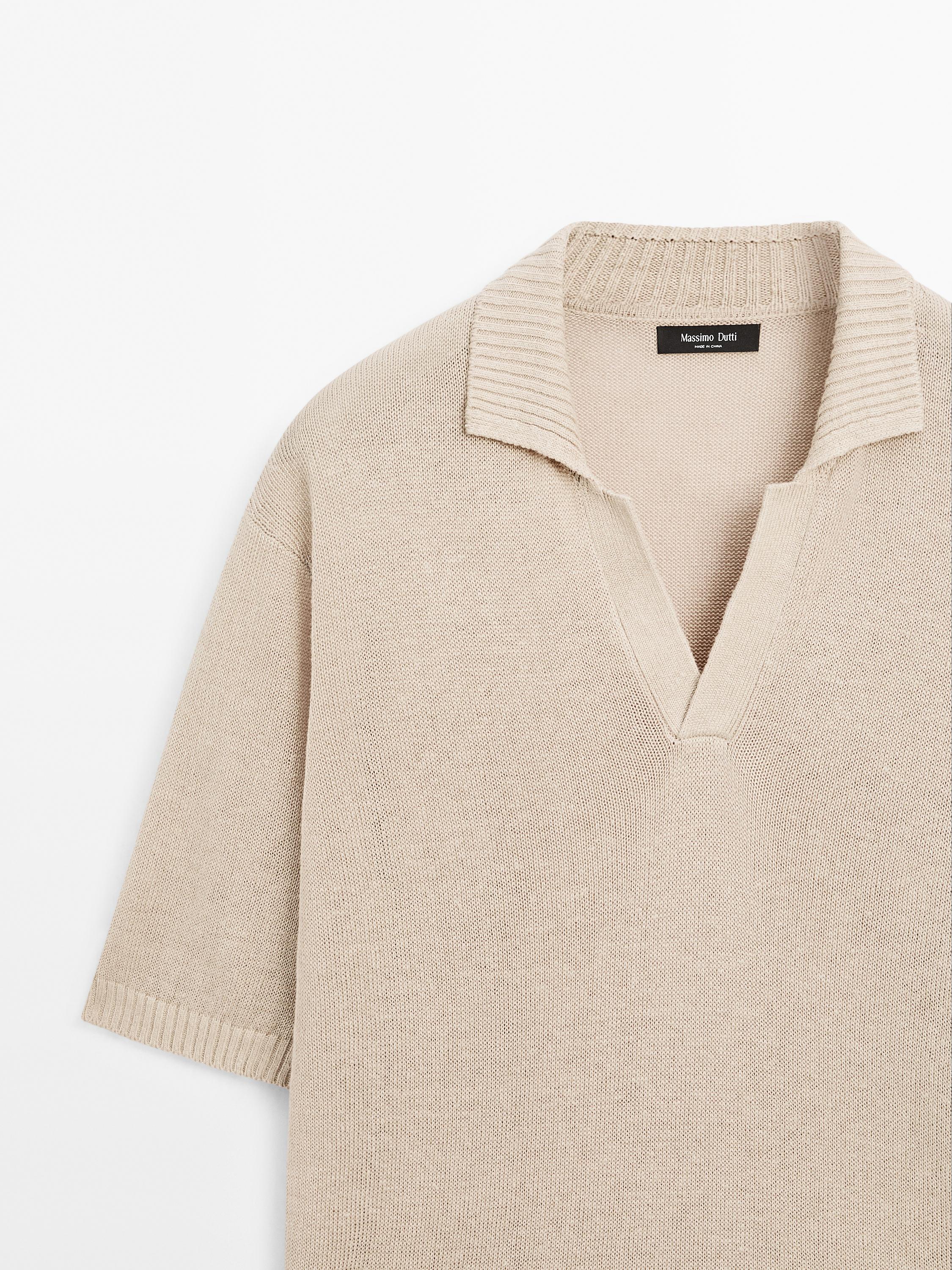 Knit V-neck polo shirt