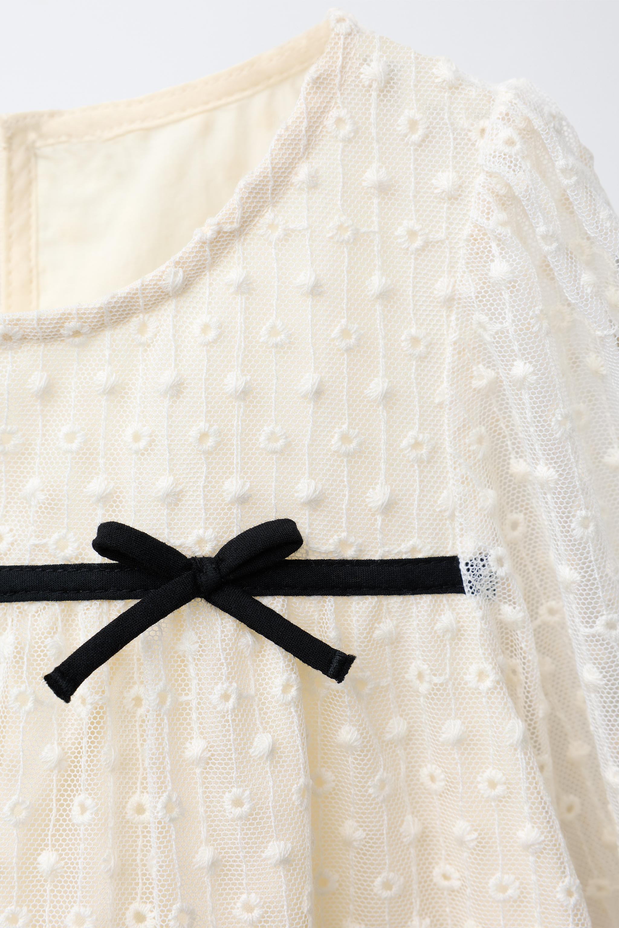 EMBROIDERED TULLE DRESS WITH BOWS