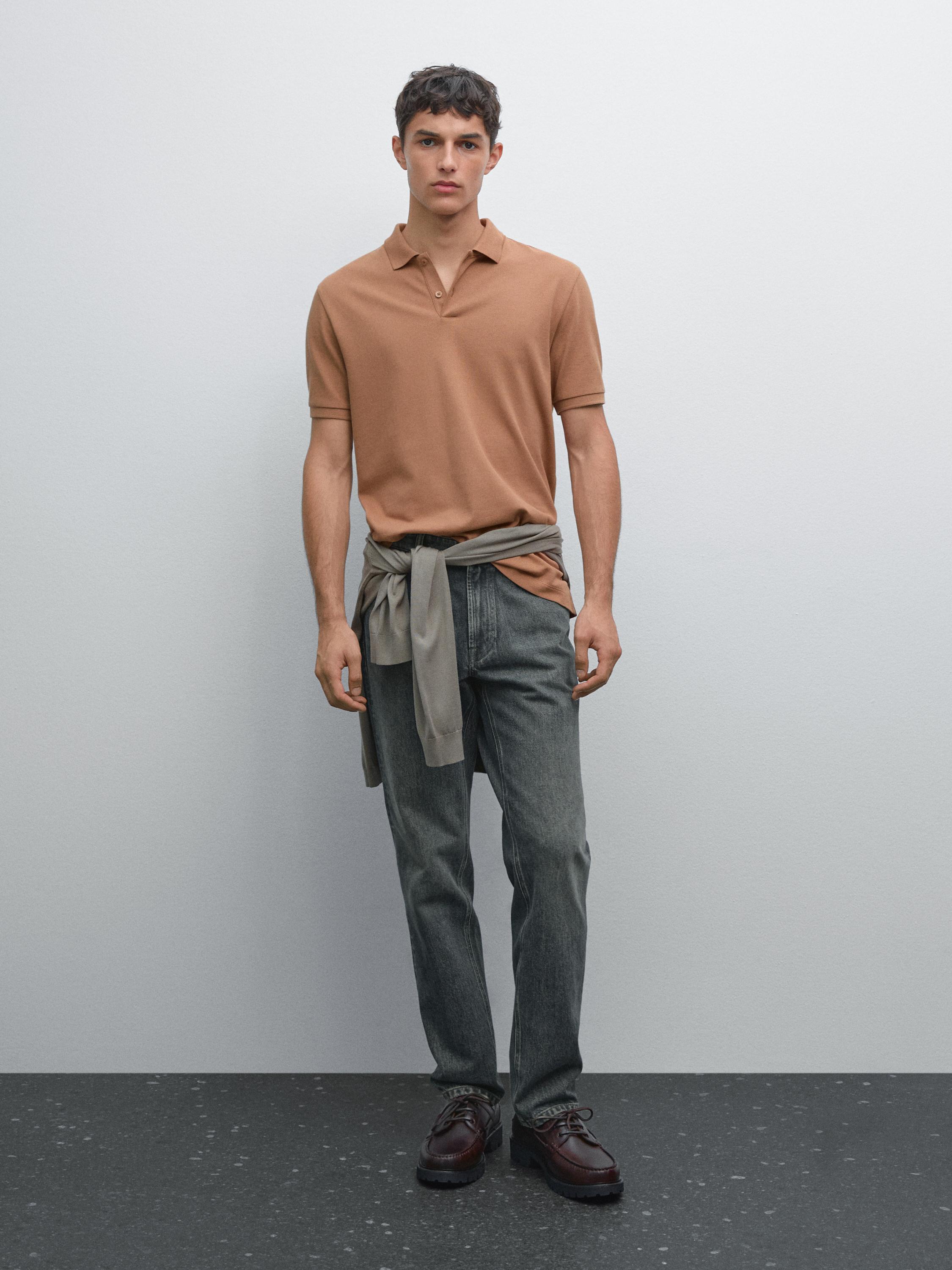 Micro textured piqué cotton polo shirt