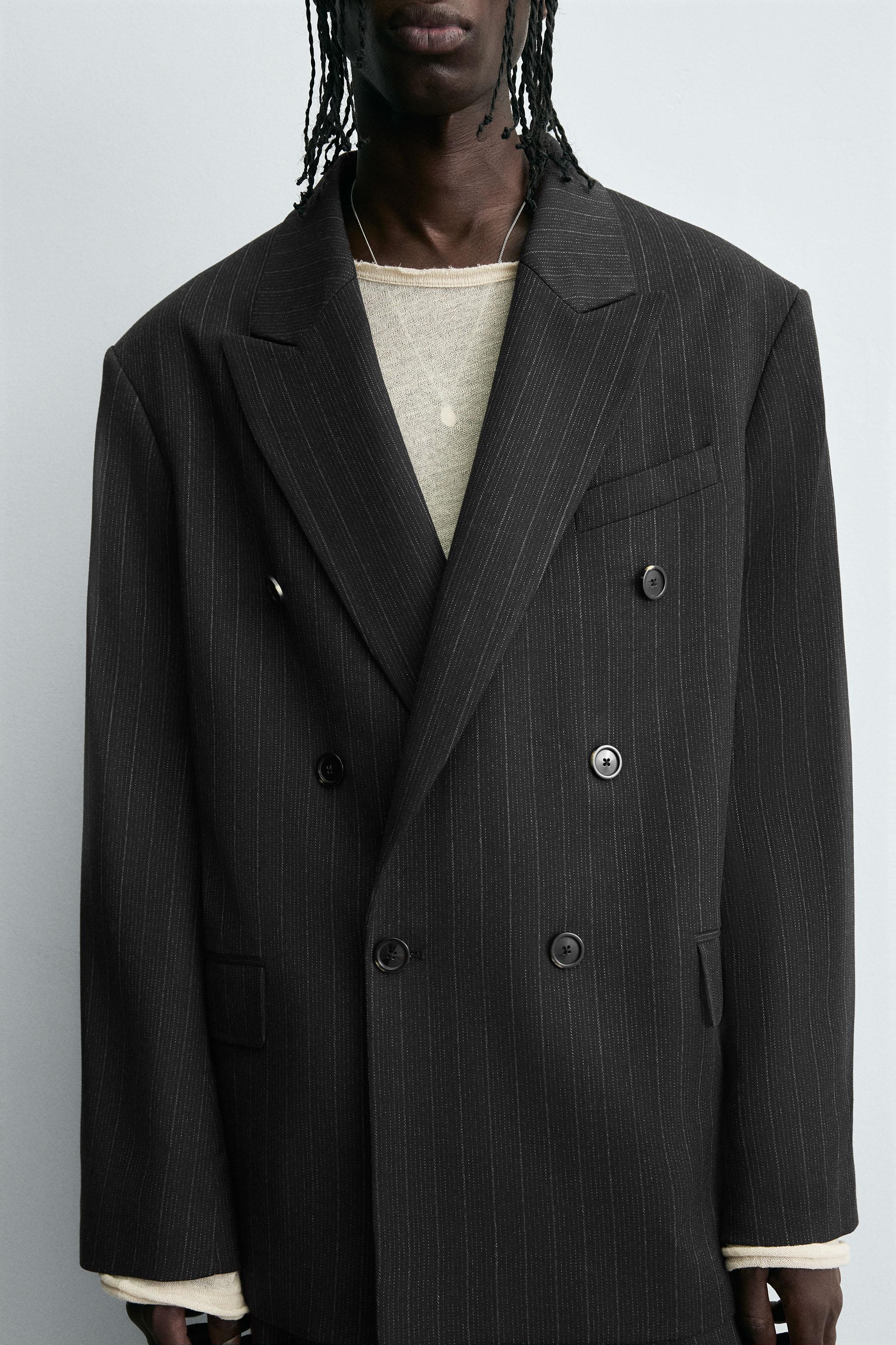 STRIPED DOUBLE BREASTED SUIT BLAZER