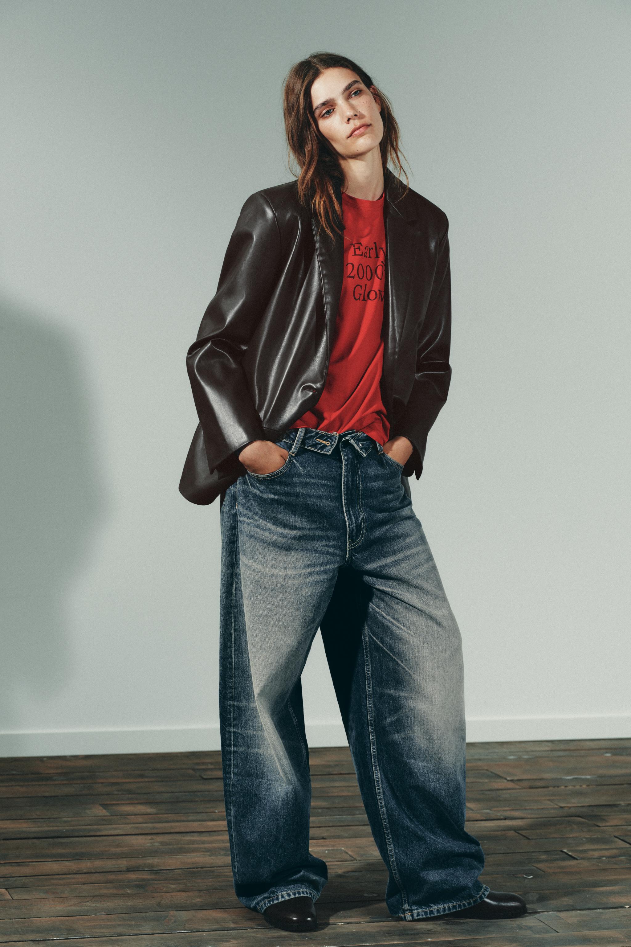 FAUX LEATHER STRAIGHT FIT BLAZER