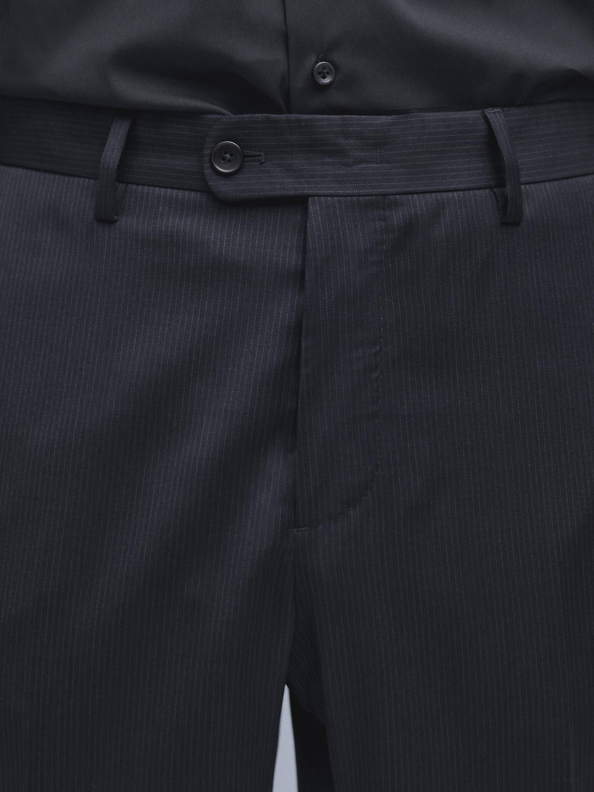 Pinstripe wool suit trousers