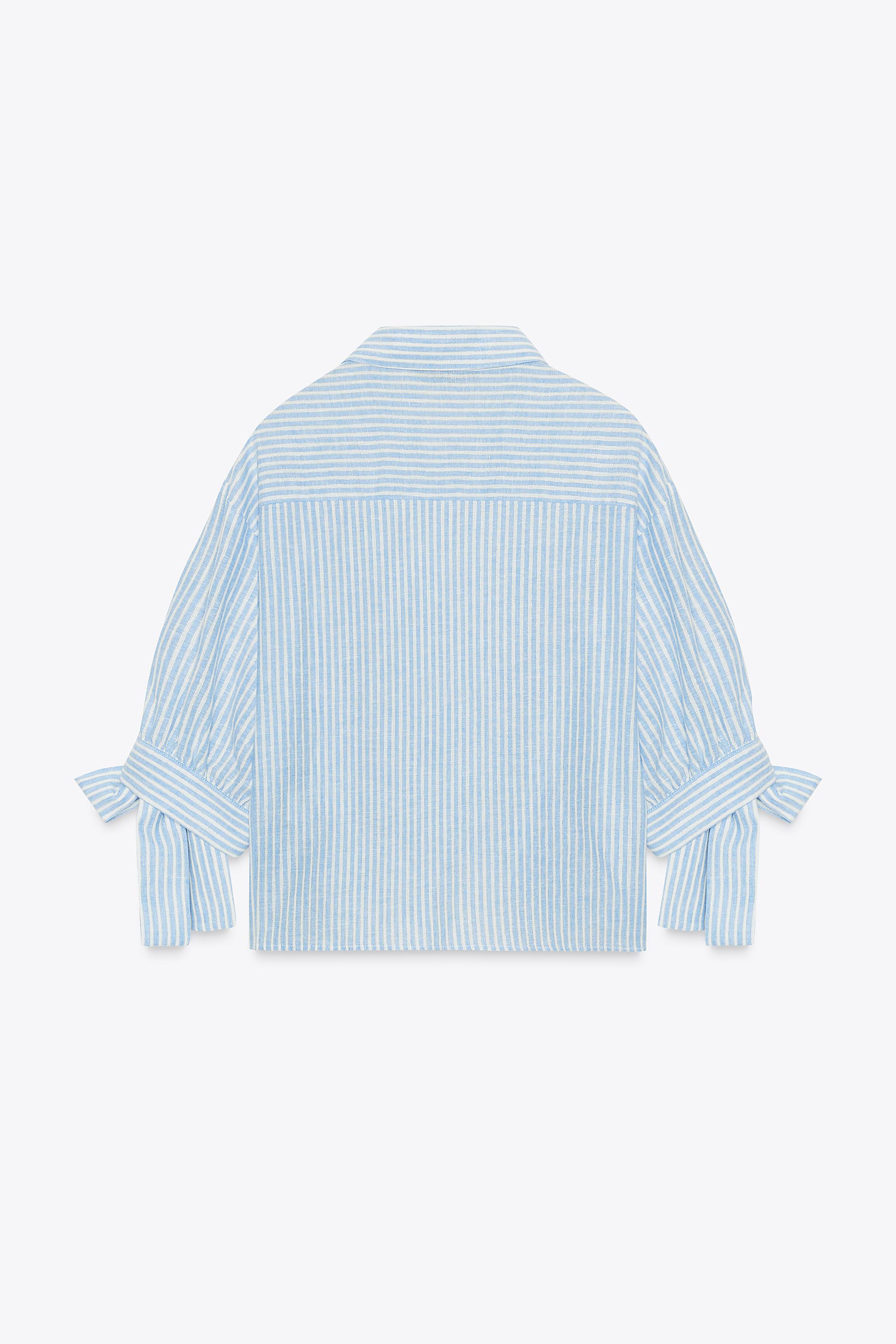 STRIPED LINEN BOW SHIRT