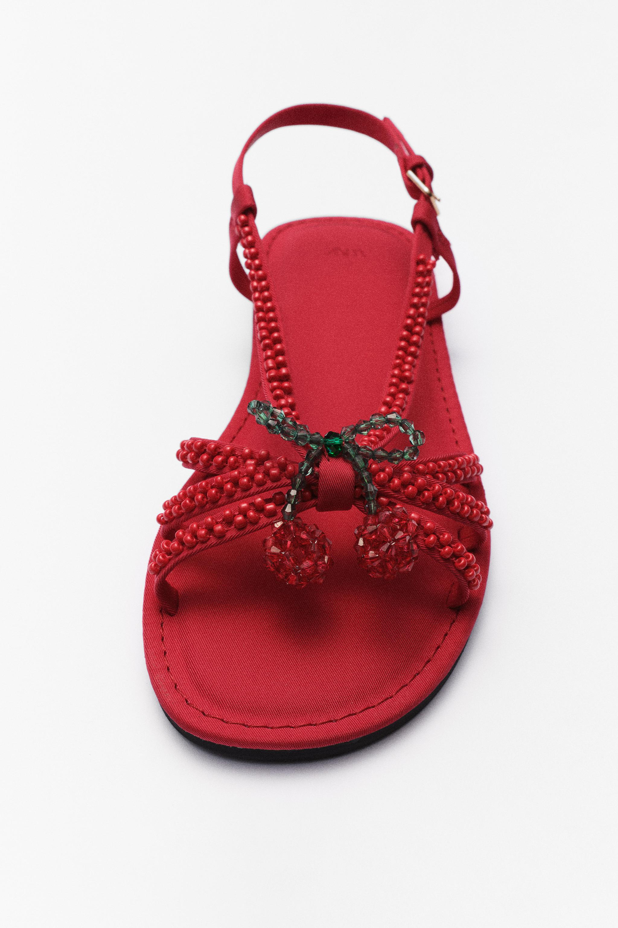 CHERRY BEADED SANDALS