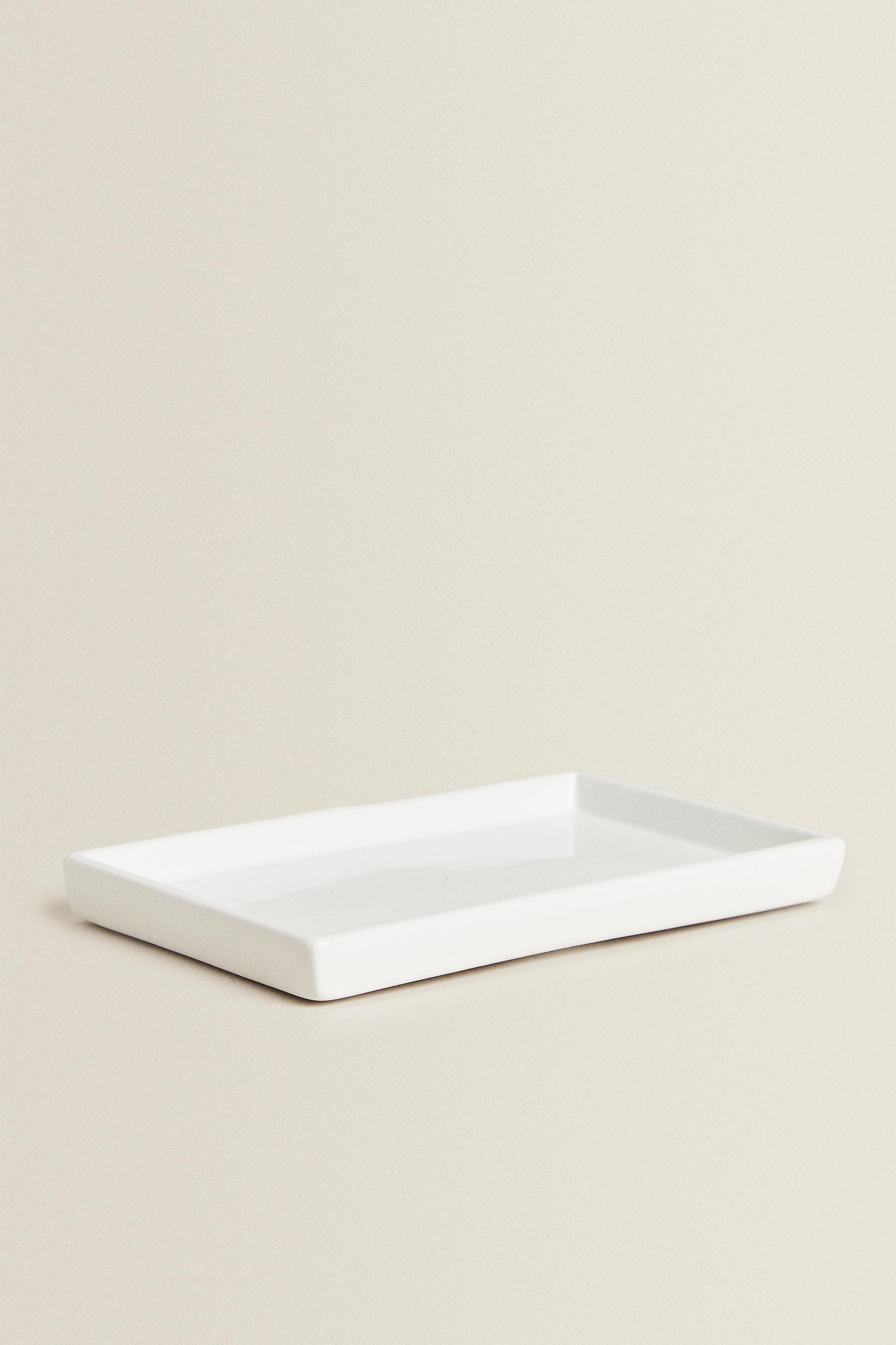 WHITE EARTHENWARE BATHROOM TRAY