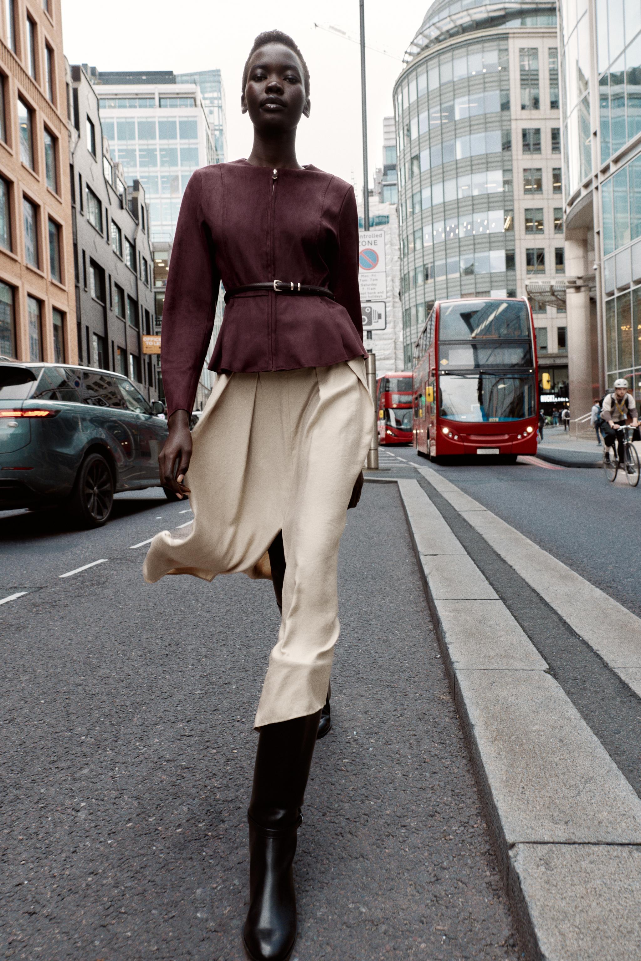 FAUX SUEDE BELTED PEPLUM JACKET