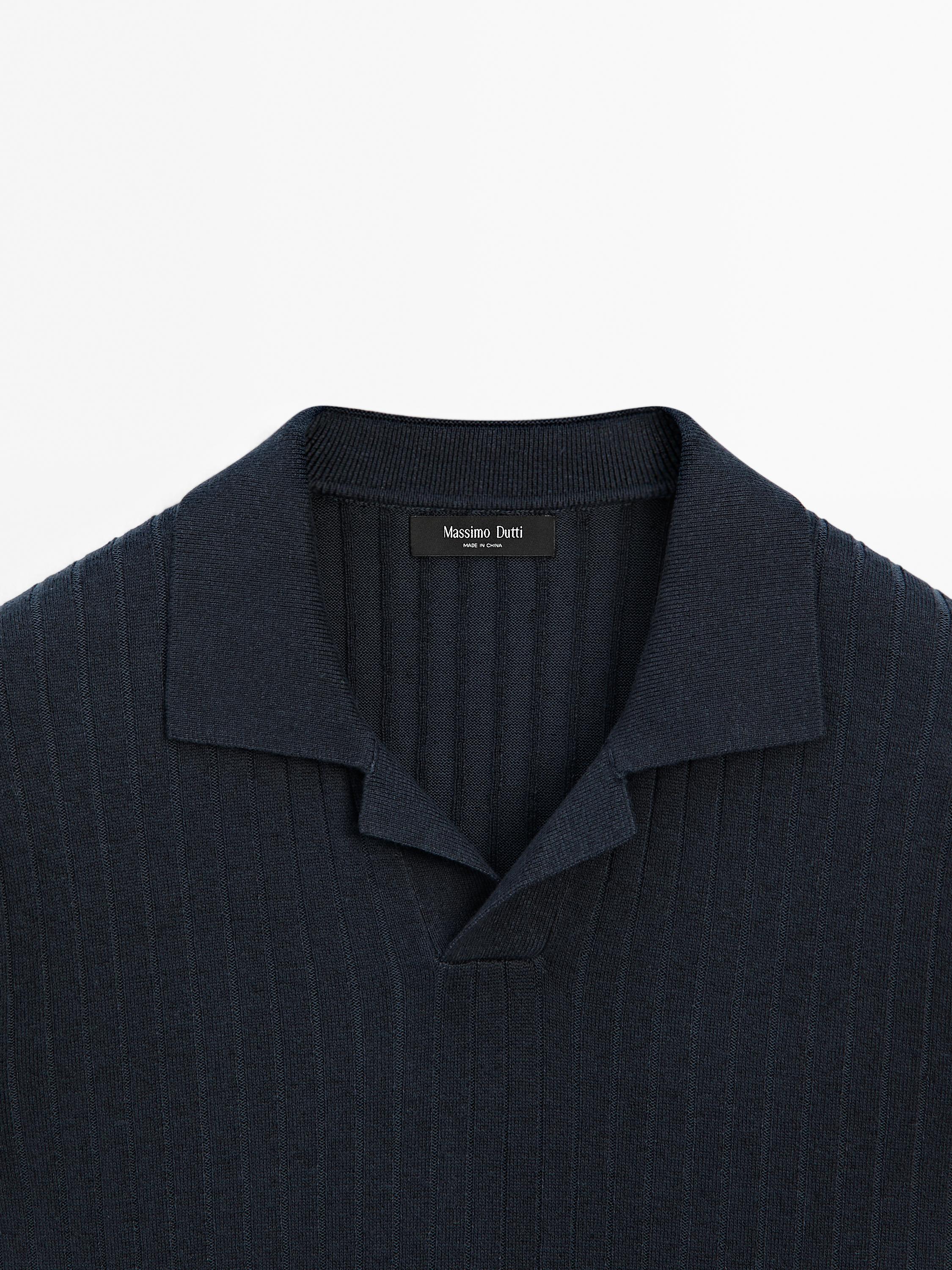 Ribbed knit short sleeve polo shirt