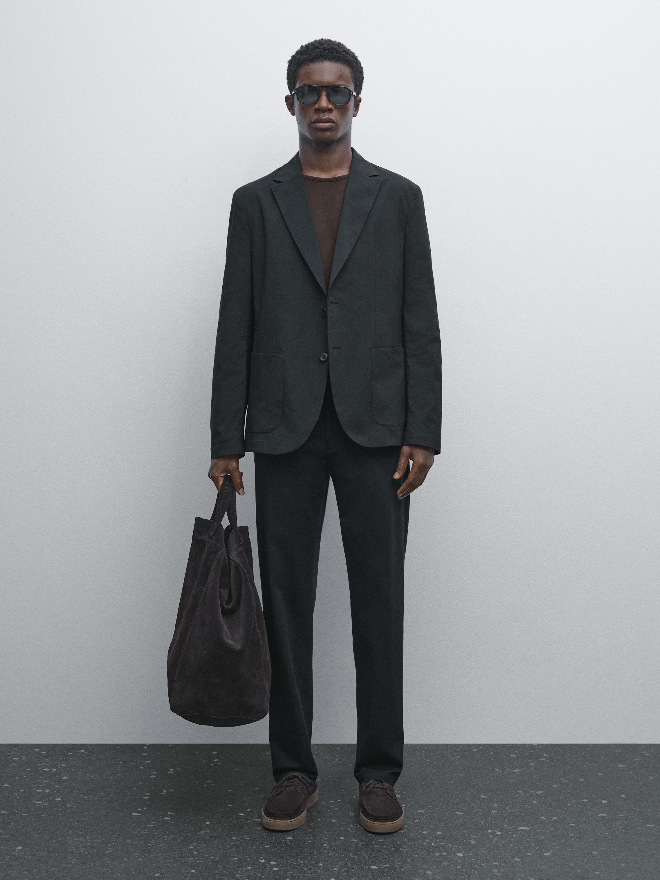 Cotton blend tapered fit trousers