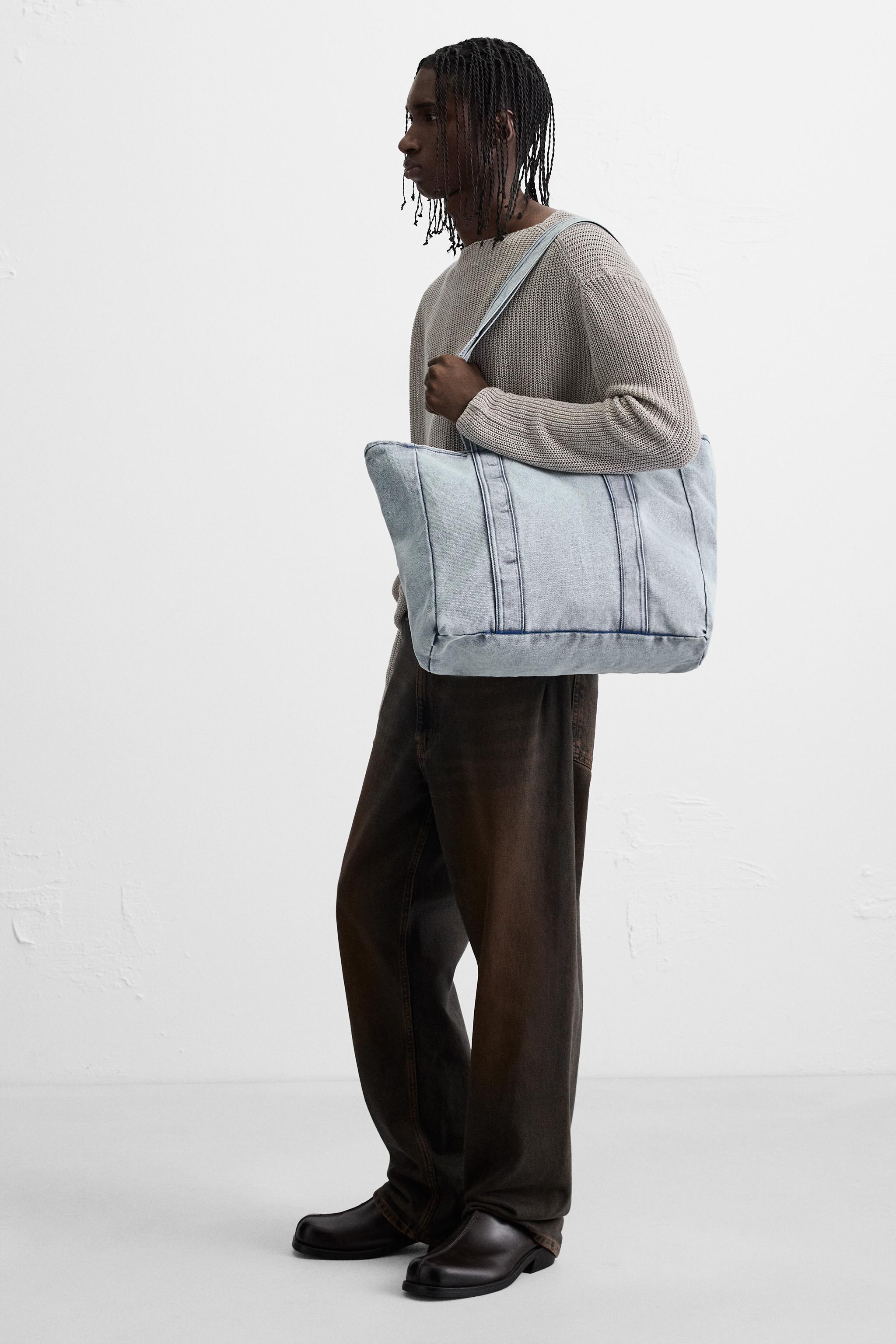 WASHED-EFFECT DENIM SHOPPER BAG