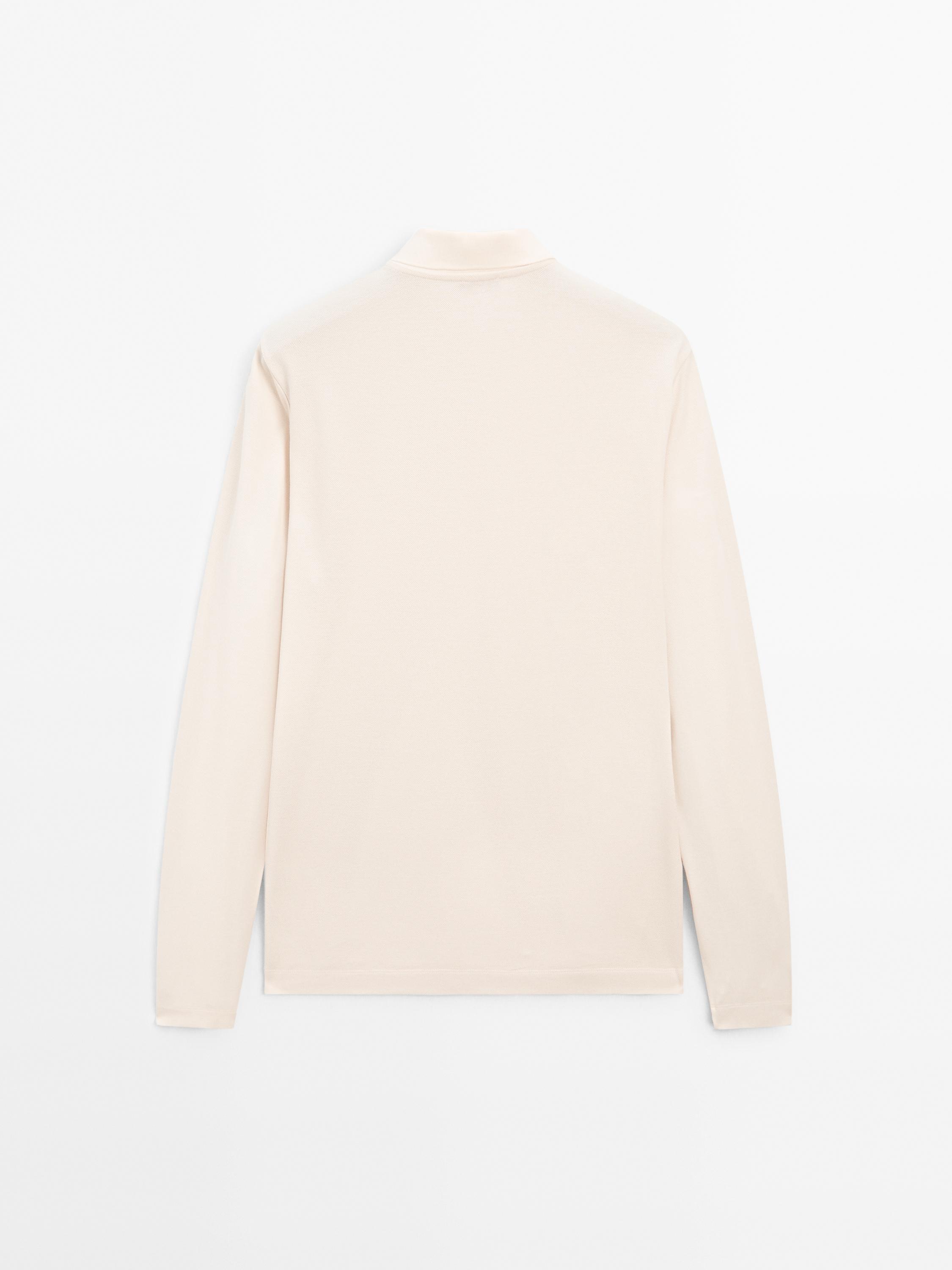 Long sleeve mercerised cotton piqué polo shirt