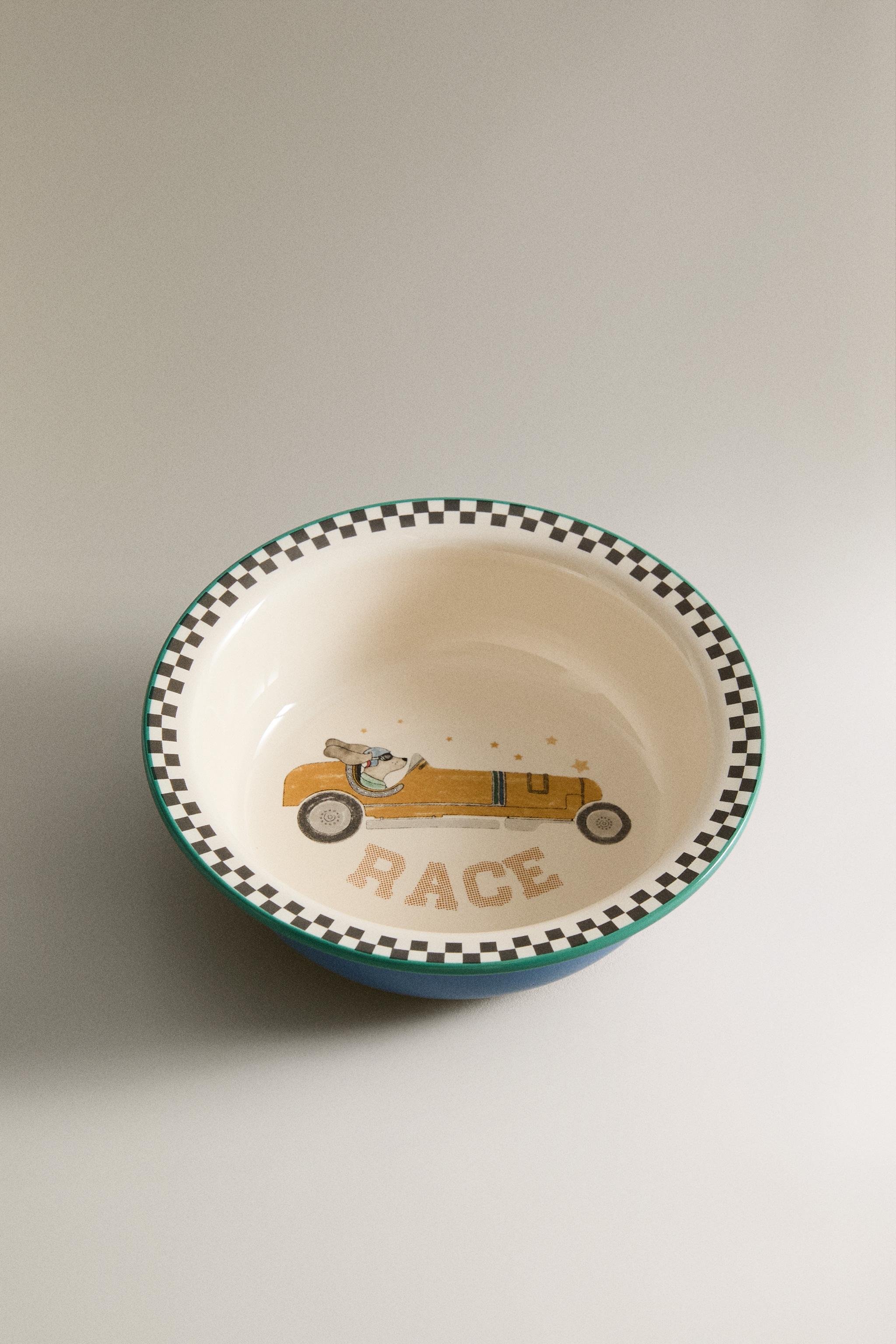 CHILDREN'S BOWL MADE OF CERAMIC WITH A RACING DOG DESIGN