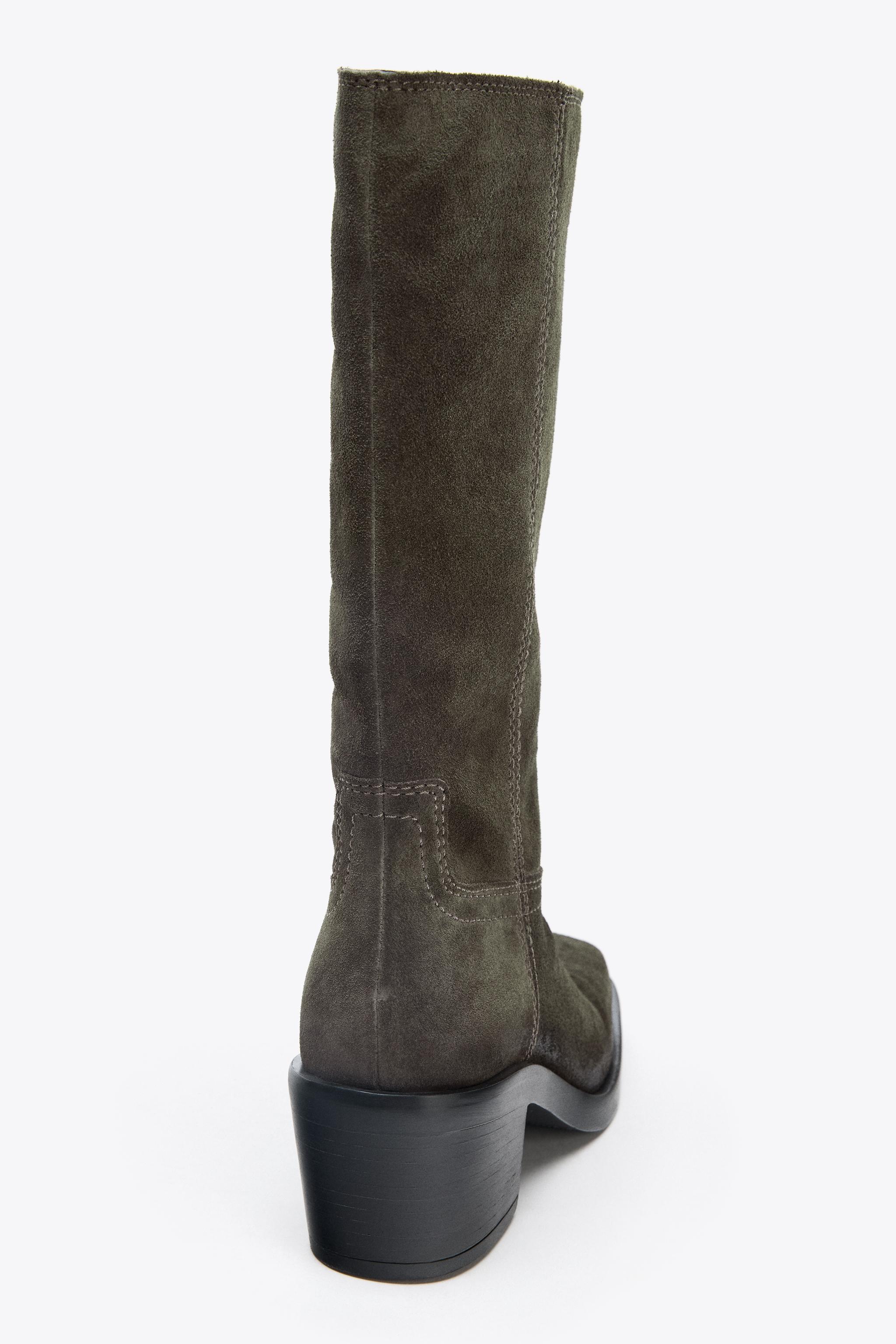 SPLIT LEATHER TOPSTITCHED BOOTS