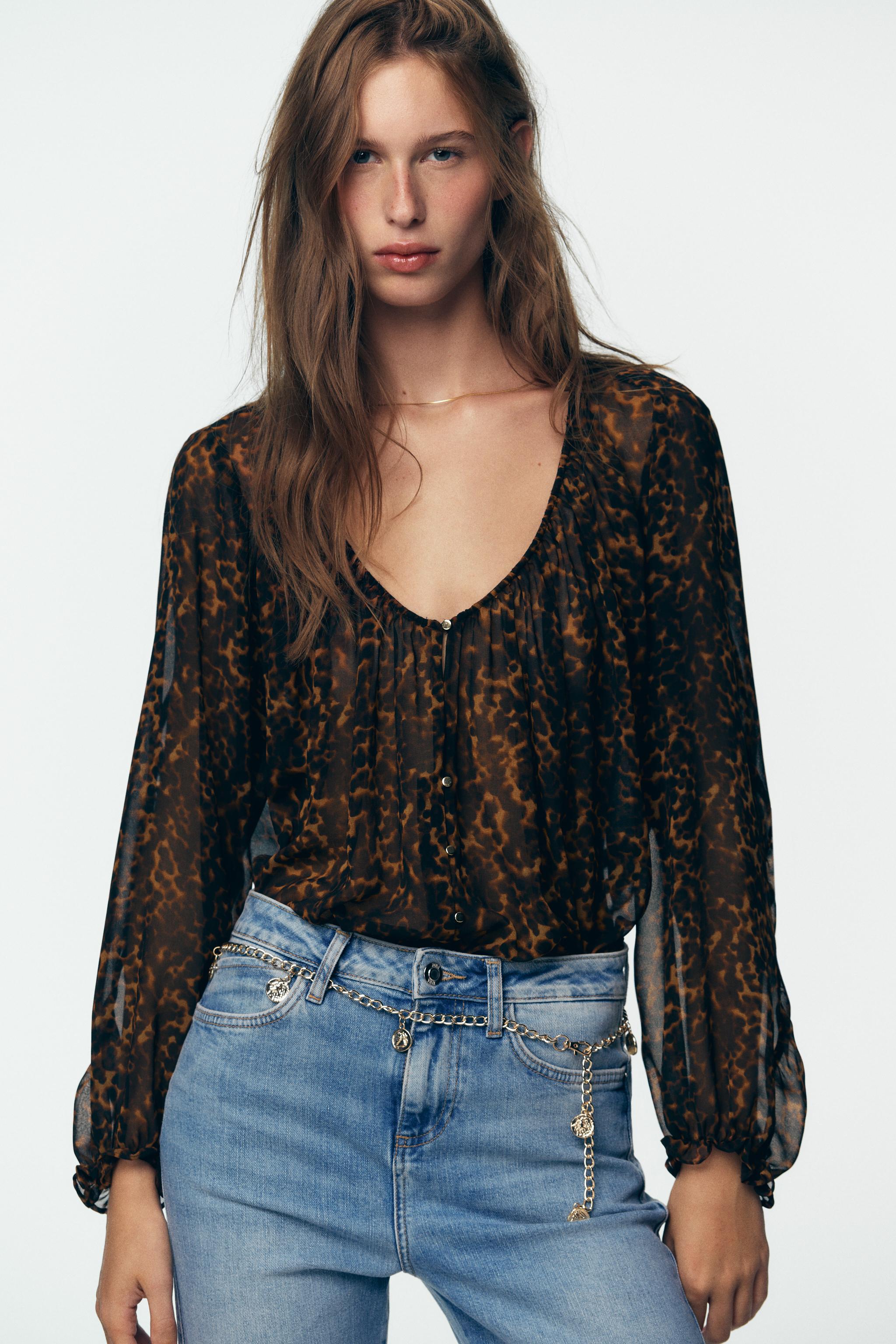 ANIMAL PRINT SEMI-SHEER BLOUSE