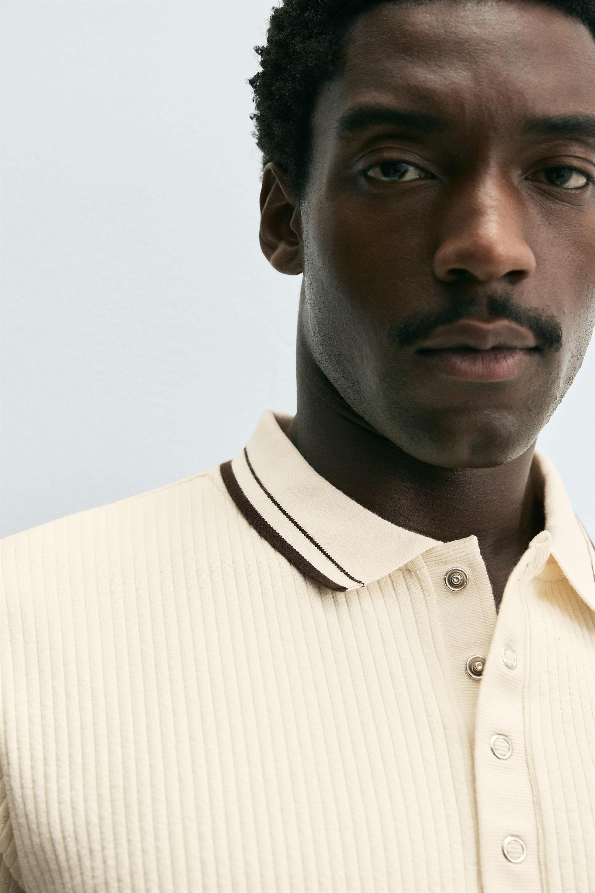 CONTRAST RIBBED POLO SHIRT